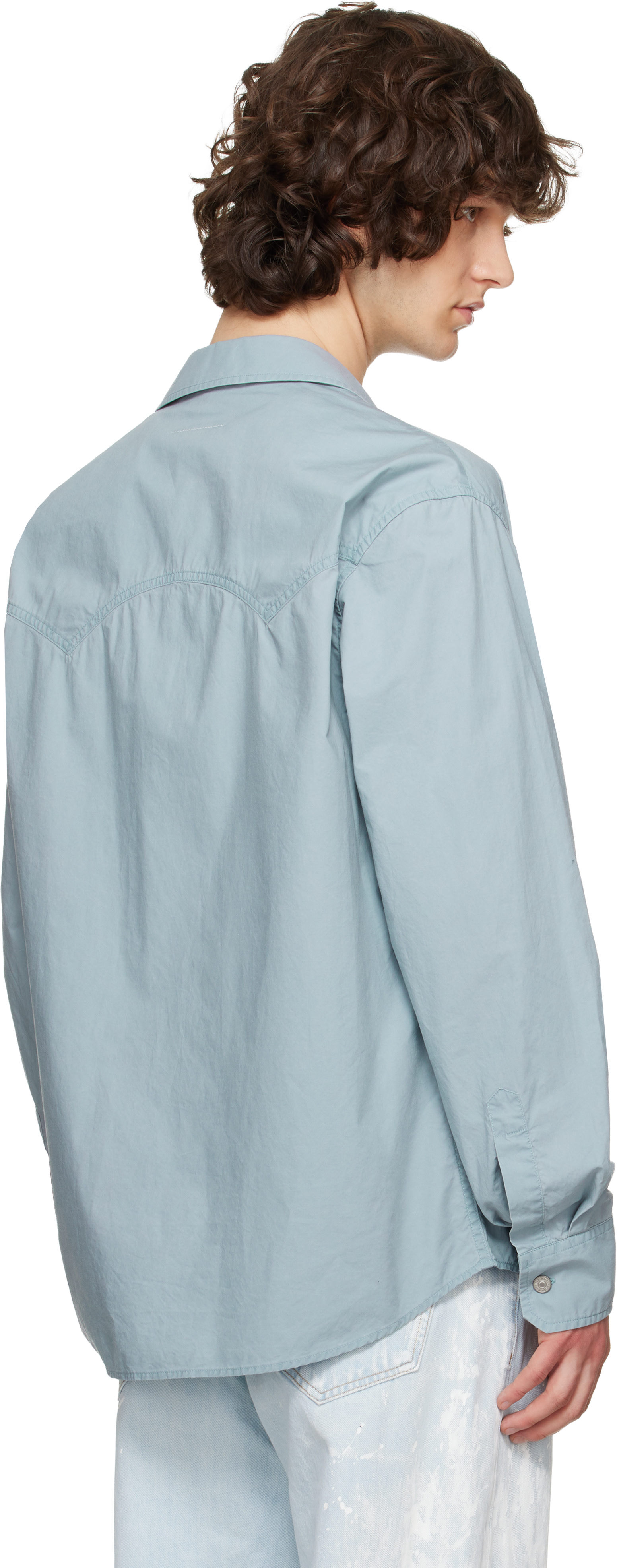 MM6 Maison Margiela: Blue Long-Sleeved Shirt | SSENSE Bahrain