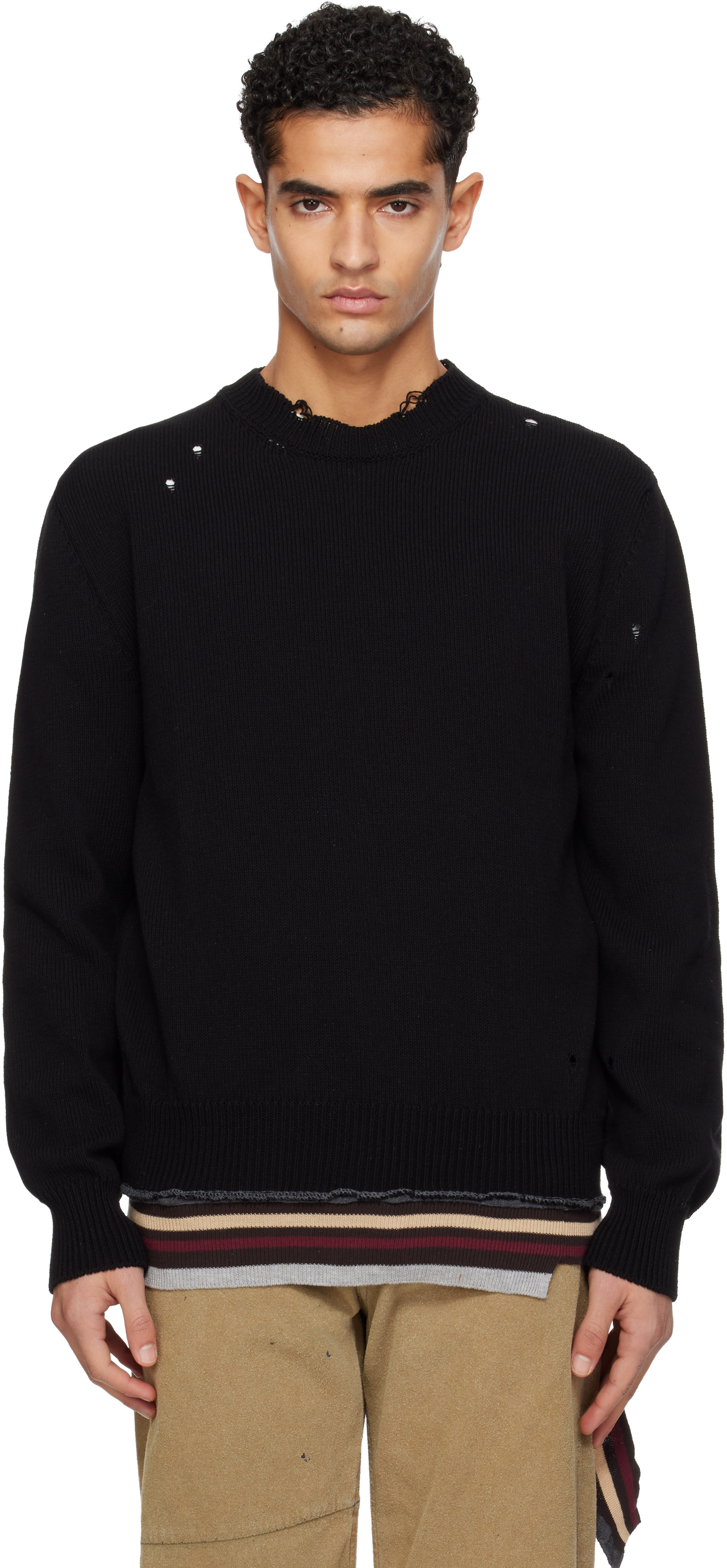MM6 Maison Margiela: ブラック コットン セーター | SSENSE 日本