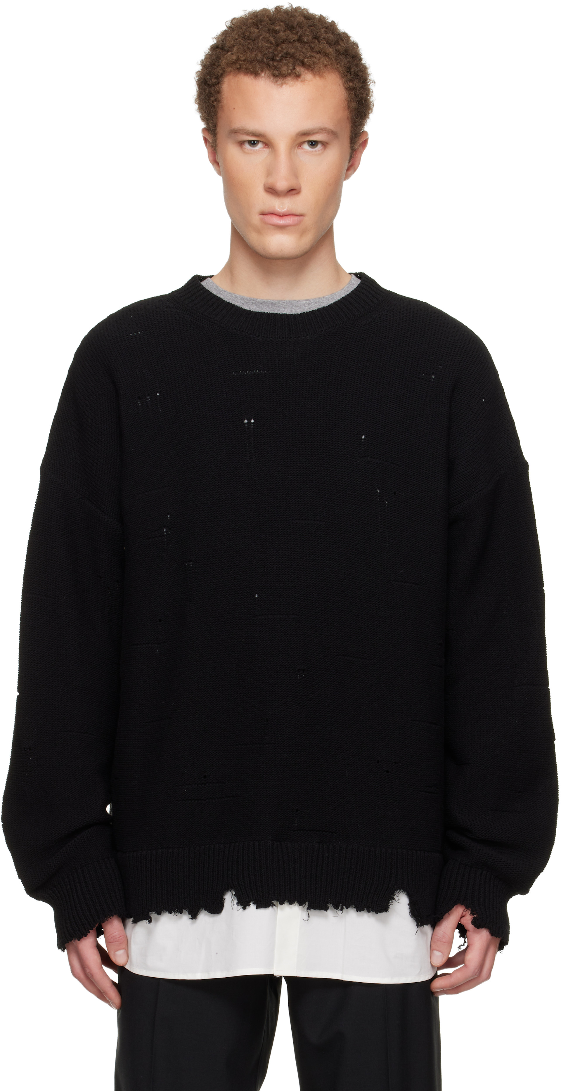 MM6 Maison Margiela: Black Distressed Sweater | SSENSE