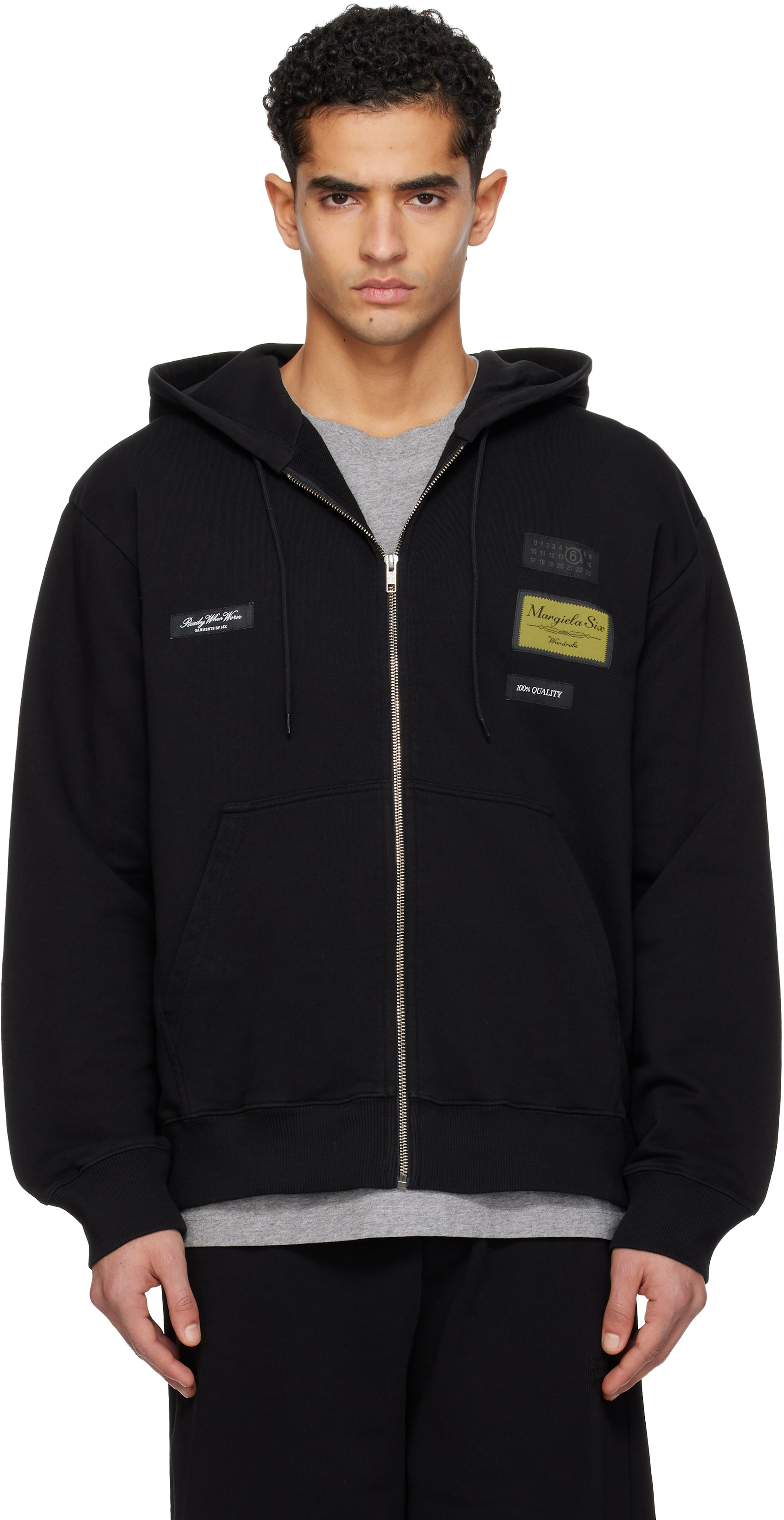 MM6 Maison Margiela - Pull à capuche noir à écussons à logo