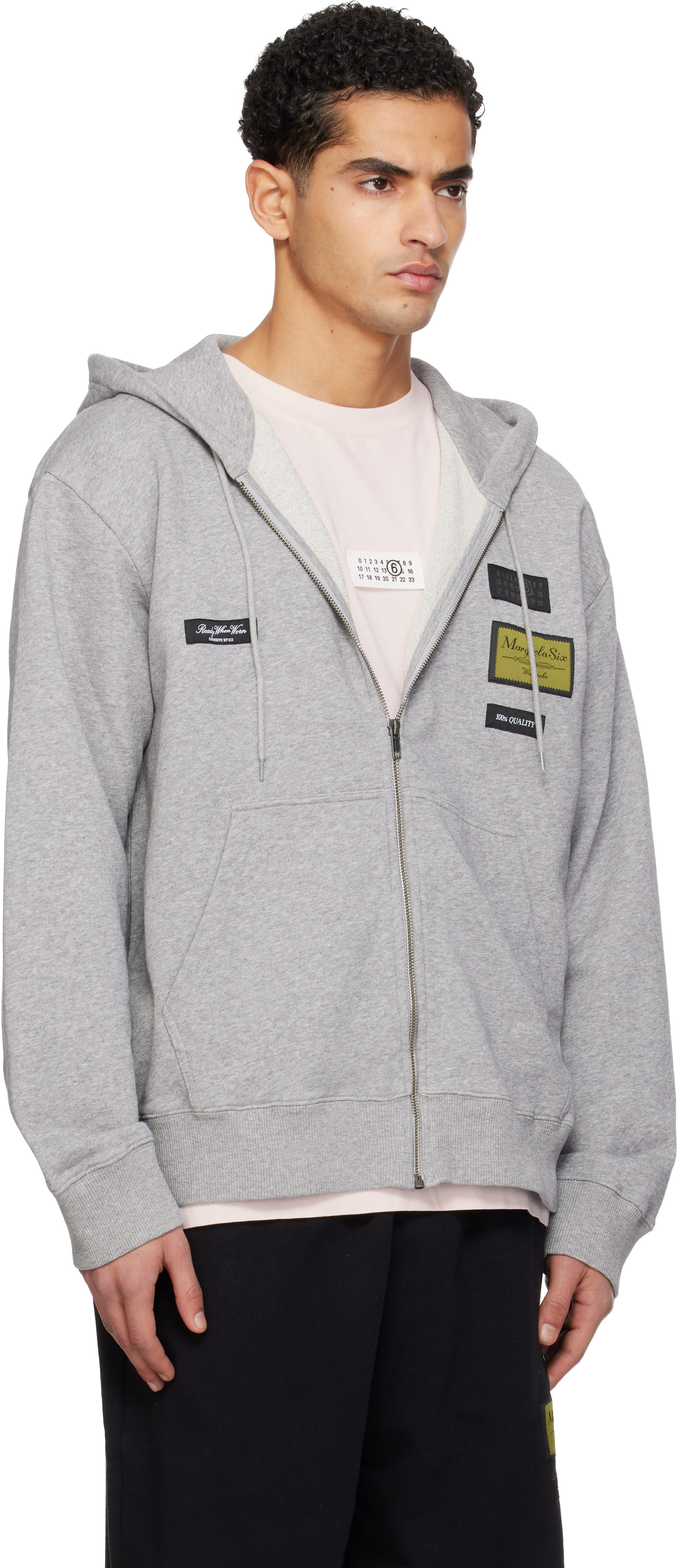 MM6 Maison Margiela パーカー グレーM MM6 Maison Margiela: Gray Label Patch Hoodie | SSENSE