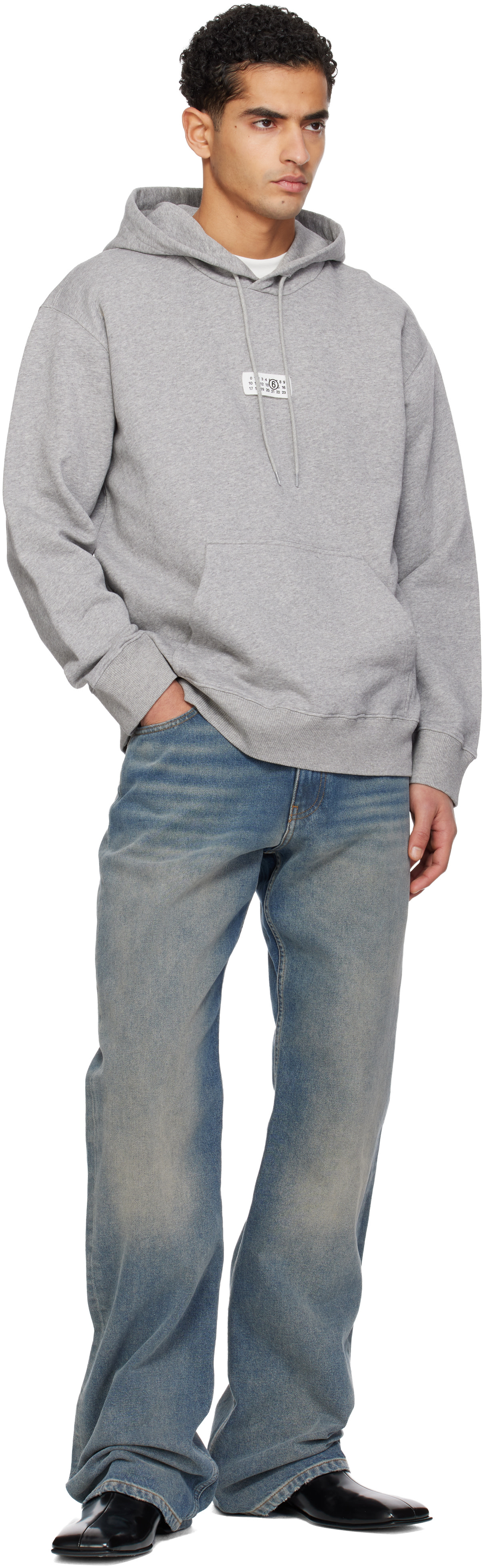 MM6 Maison Margiela: Gray Logo Patch Hoodie | SSENSE