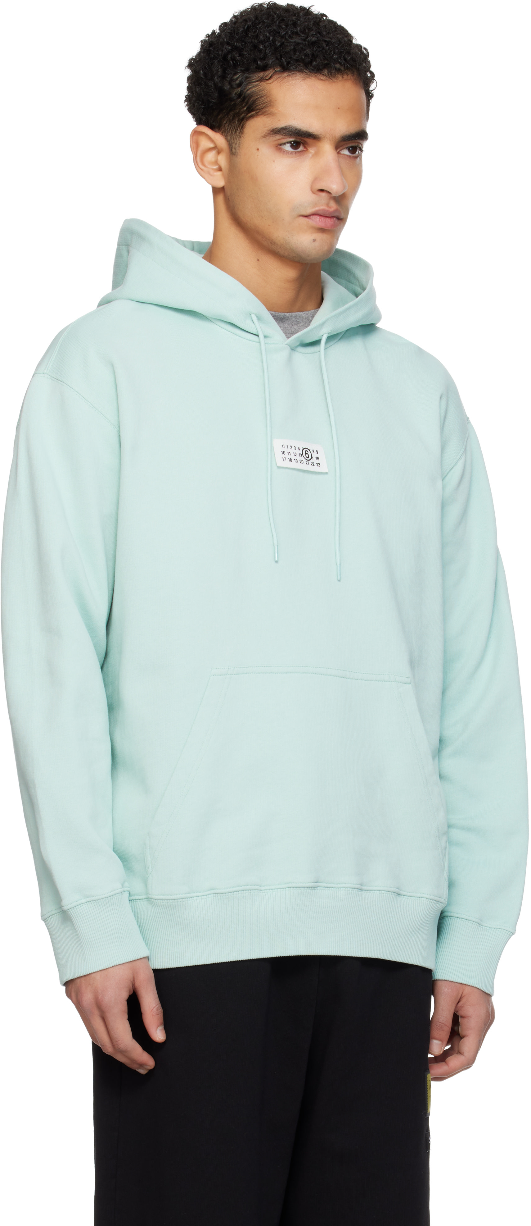 MM6 Maison Margiela: Blue Logo Patch Hoodie | SSENSE