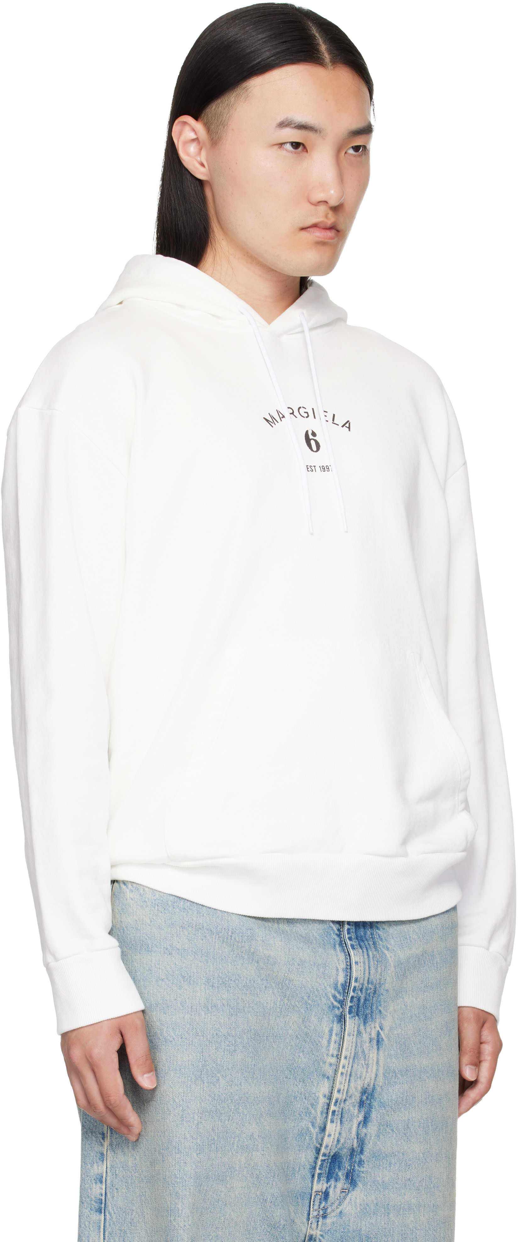 MM6 Maison Margiela: White Logo Hoodie | SSENSE