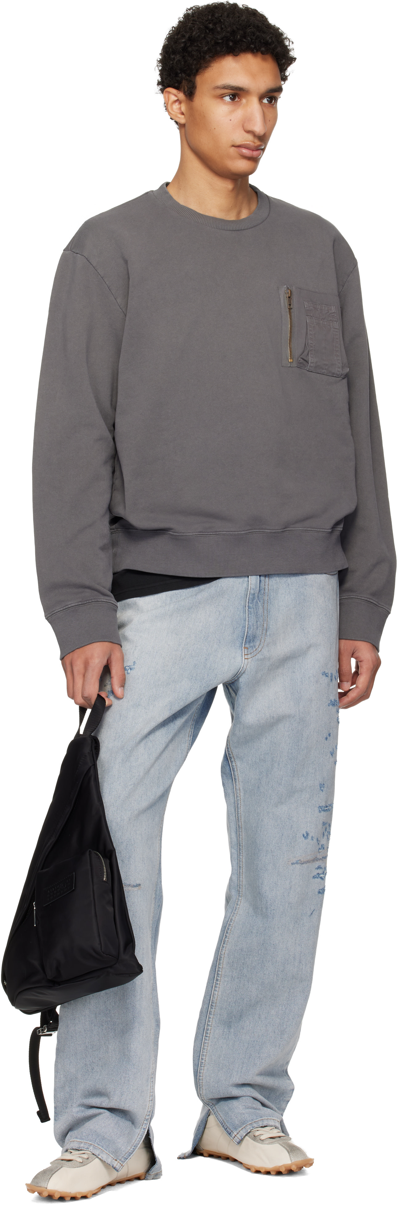 MM6 Maison Margiela - Pull molletonné gris à poche utilitaire