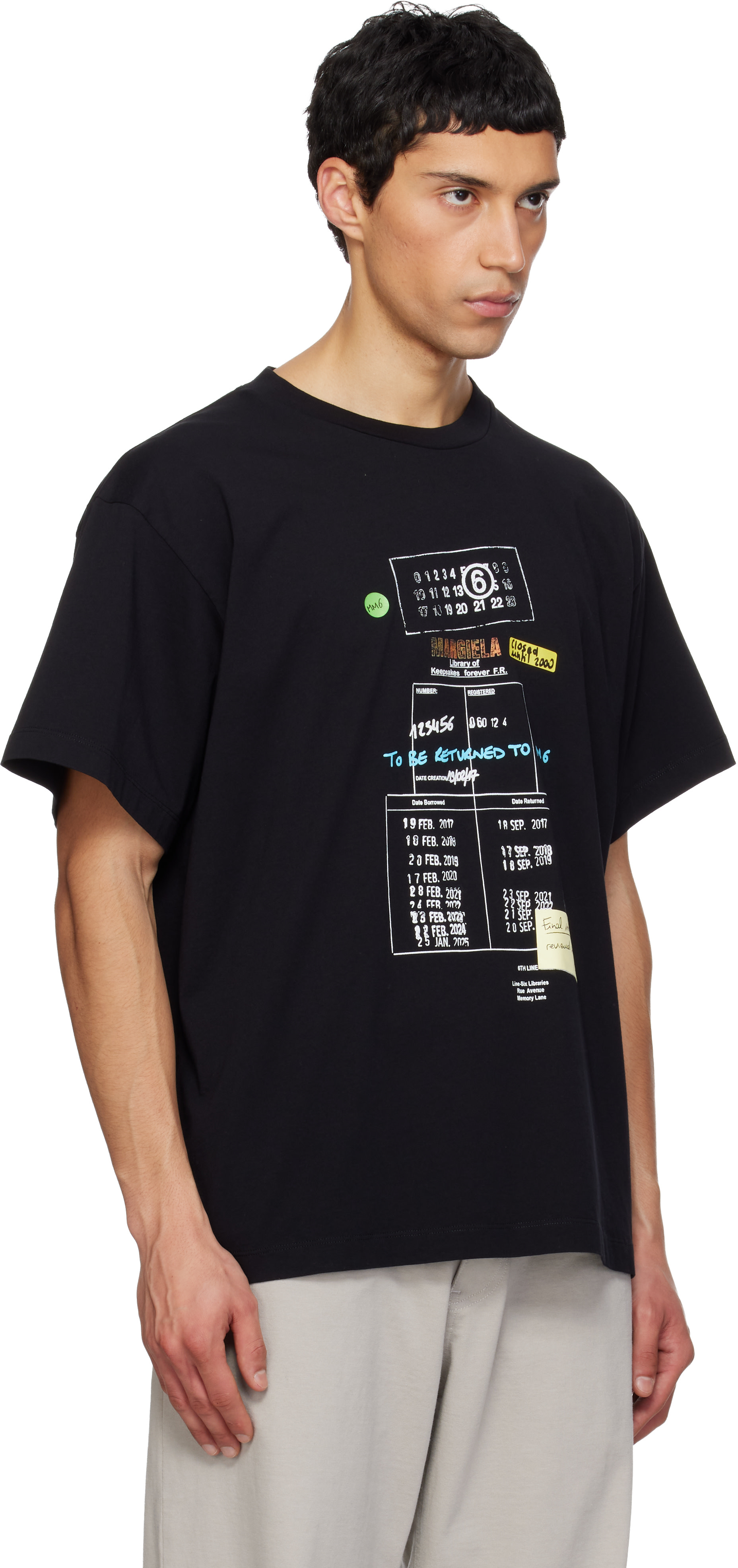MM6 MAISON MARGIELA ボウ Tシャツ MM6 Maison Margiela: ブラック Library Stamp Tシャツ | SSENSE 日本