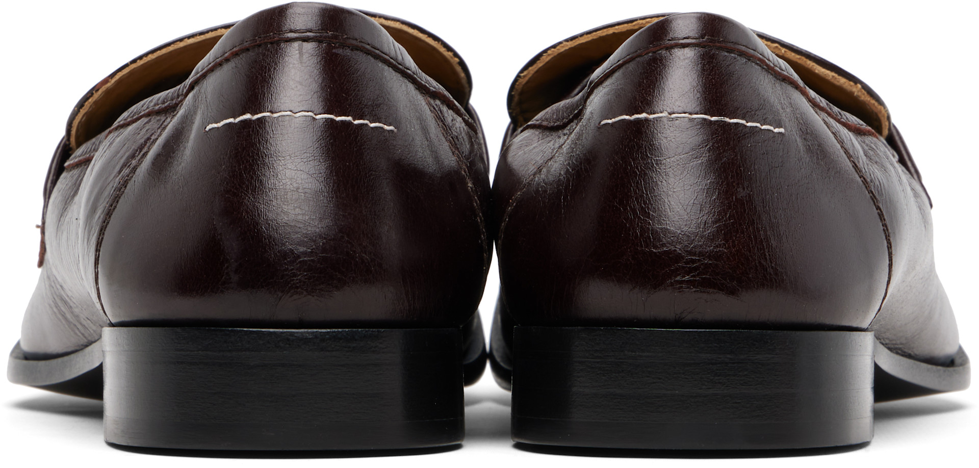 MM6 Maison Margiela: Brown Swing-Toe Leather Loafers | SSENSE