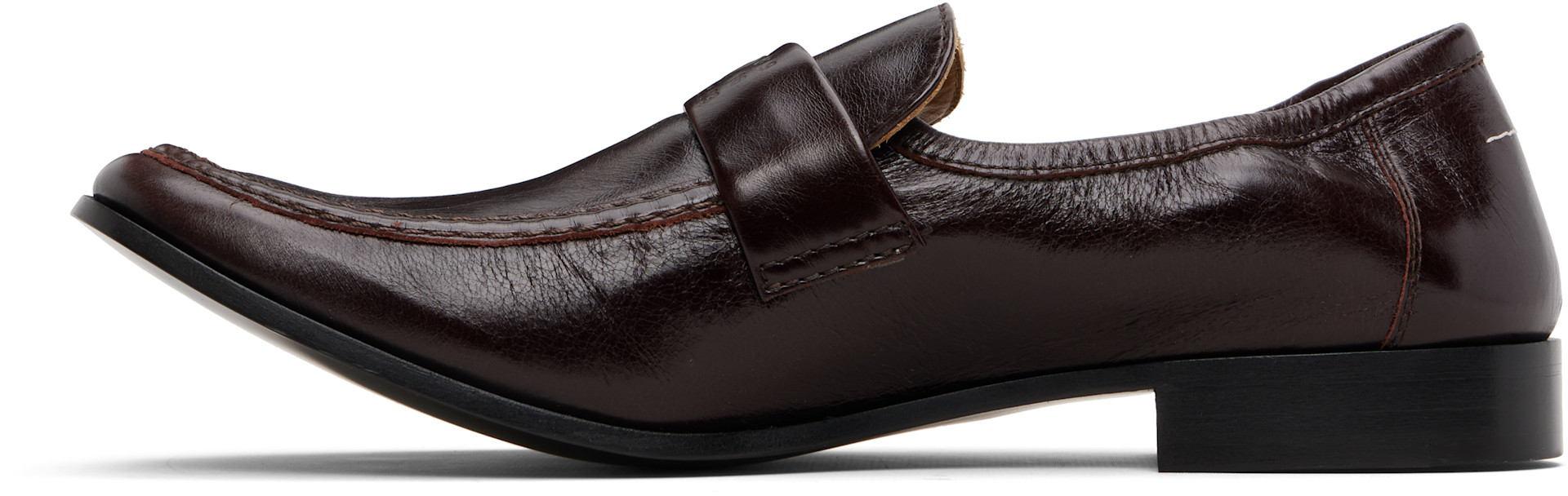 MM6 Maison Margiela: Brown Swing-Toe Leather Loafers | SSENSE