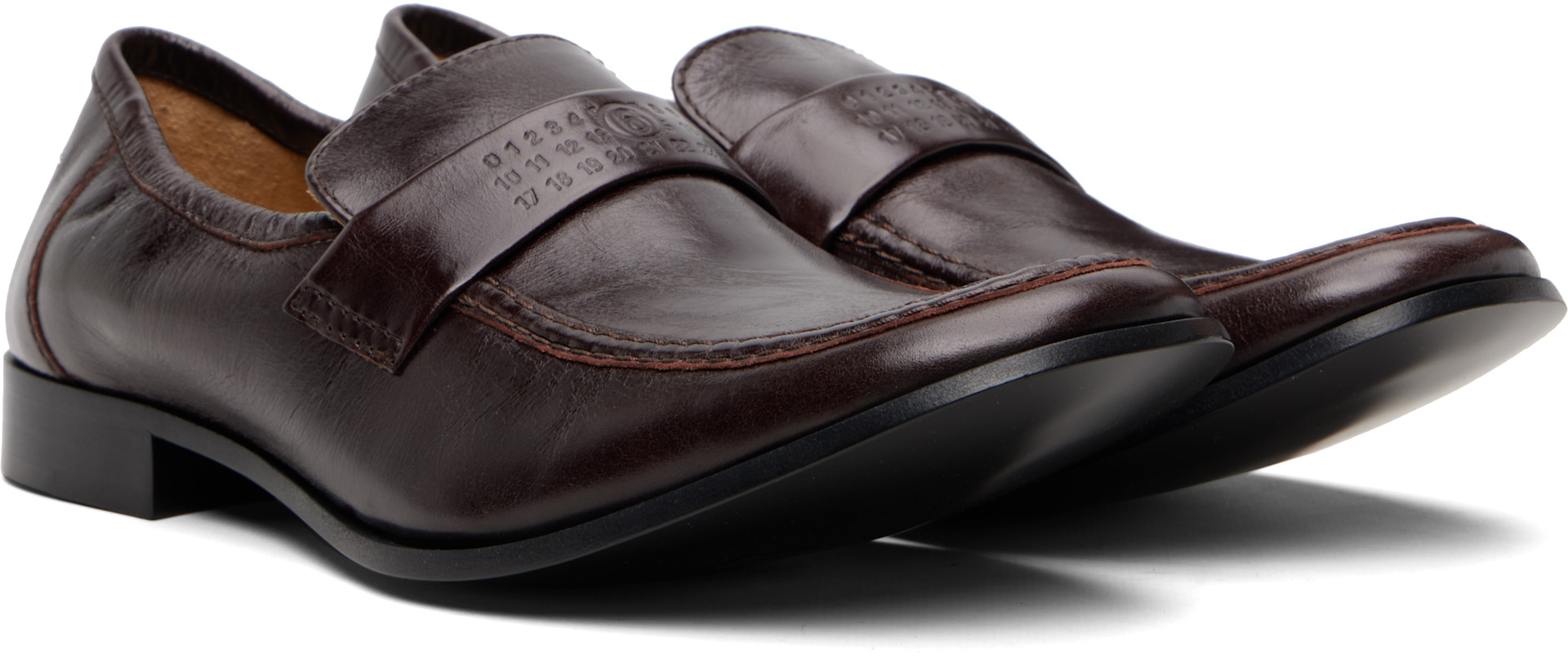 MM6 Maison Margiela: Brown Swing-Toe Leather Loafers | SSENSE