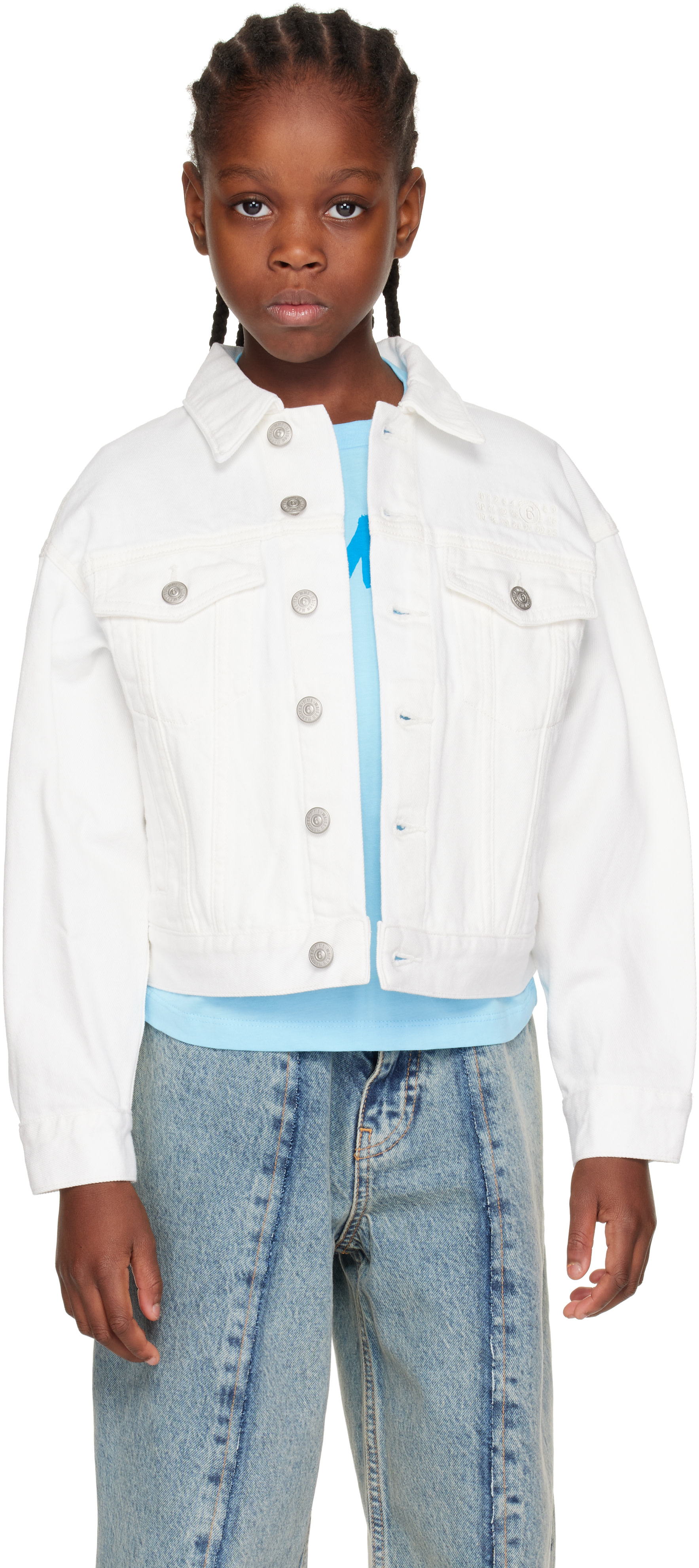 MM6 Maison Margiela: Kids White Embroidered-Logo Denim Jacket | SSENSE