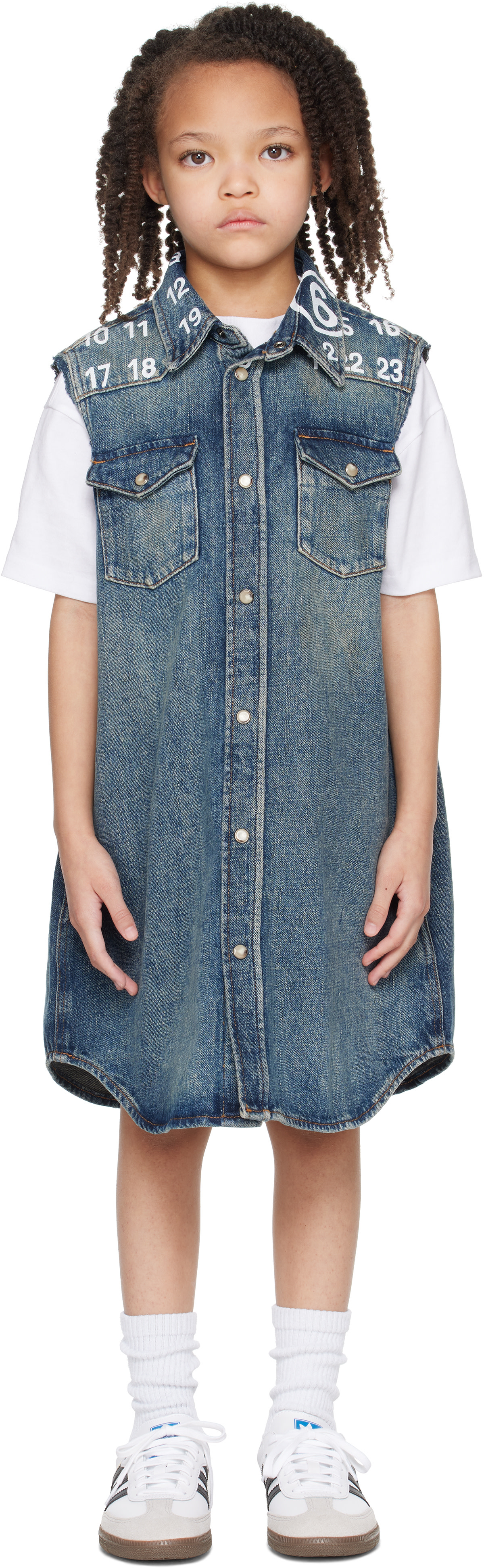 MM6 Maison Margiela: キッズ｜ブルー ロゴプリント デニムワンピース