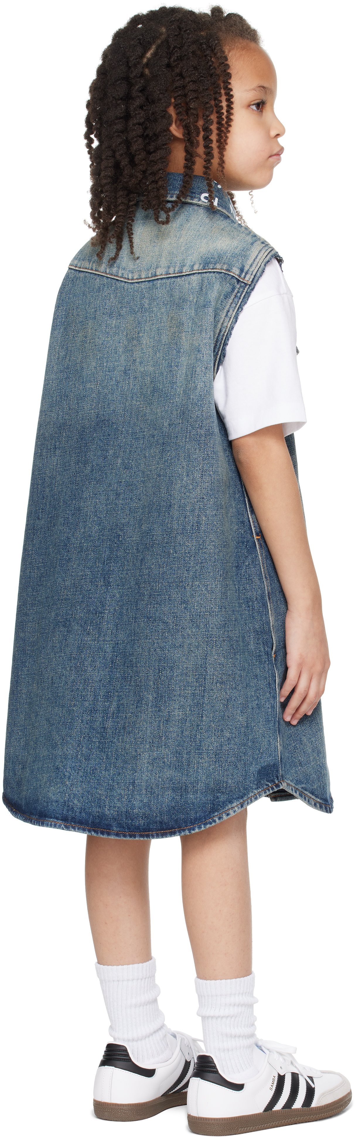 MM6 Maison Margiela: キッズ｜ブルー ロゴプリント デニムワンピース