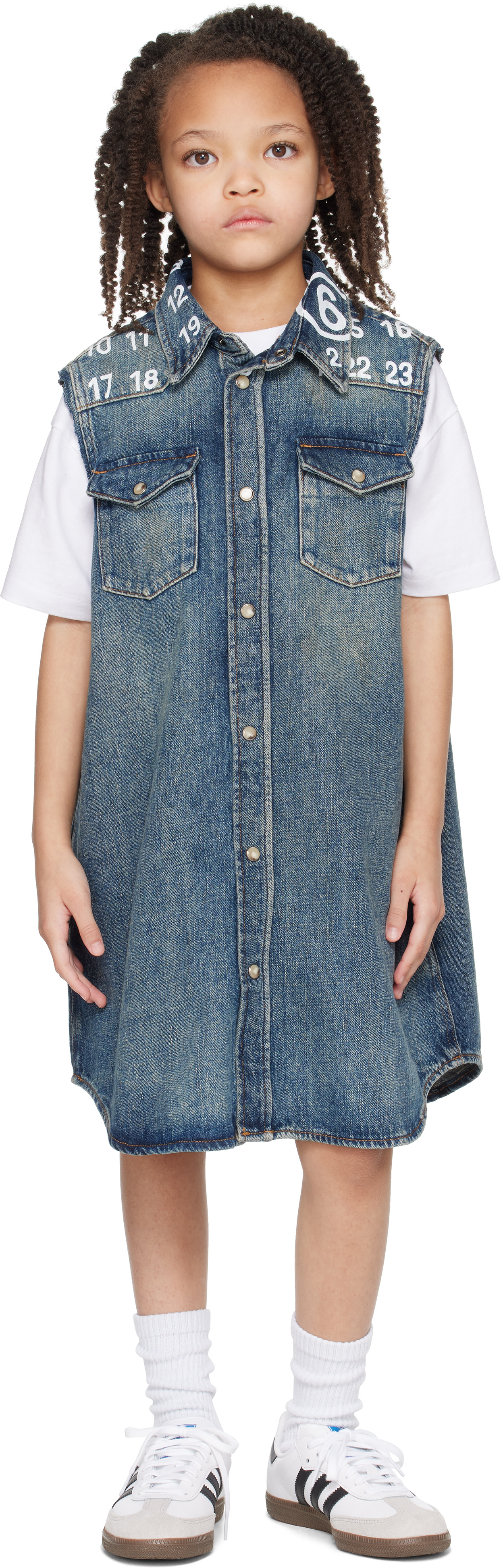 MM6 Maison Margiela: キッズ｜ブルー ロゴプリント デニムワンピース
