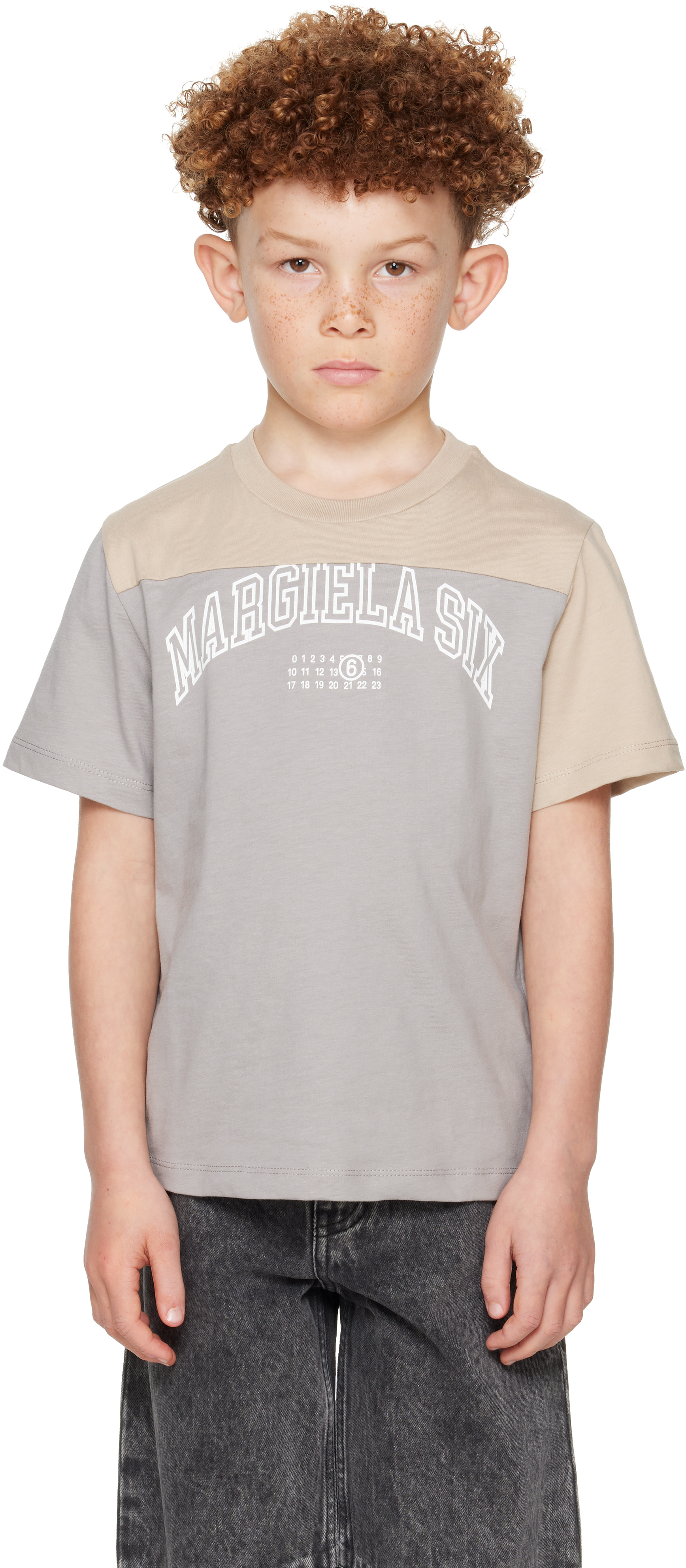 MM6 Maison Margiela KIDS Tシャツ MM6 Maison Margiela: Kids Gray & Beige Printed-Logo T-shirt | SSENSE