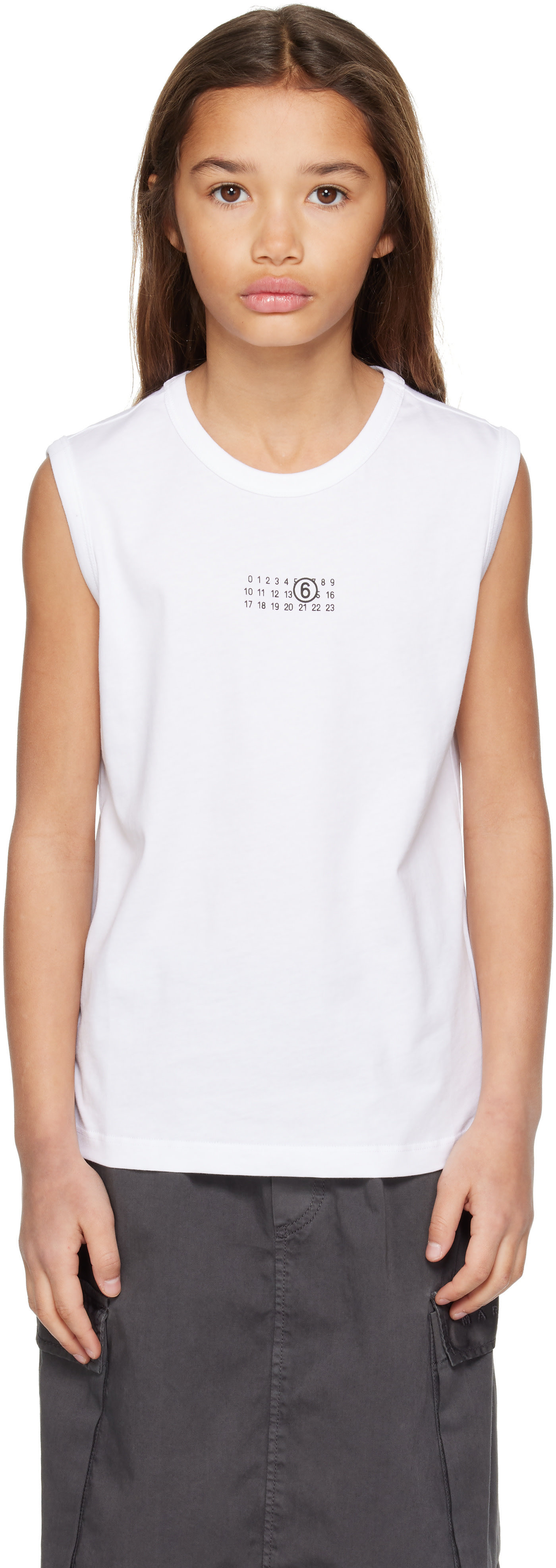 MM6 Maison Margiela: Kids White Printed-Logo Tank Top | SSENSE