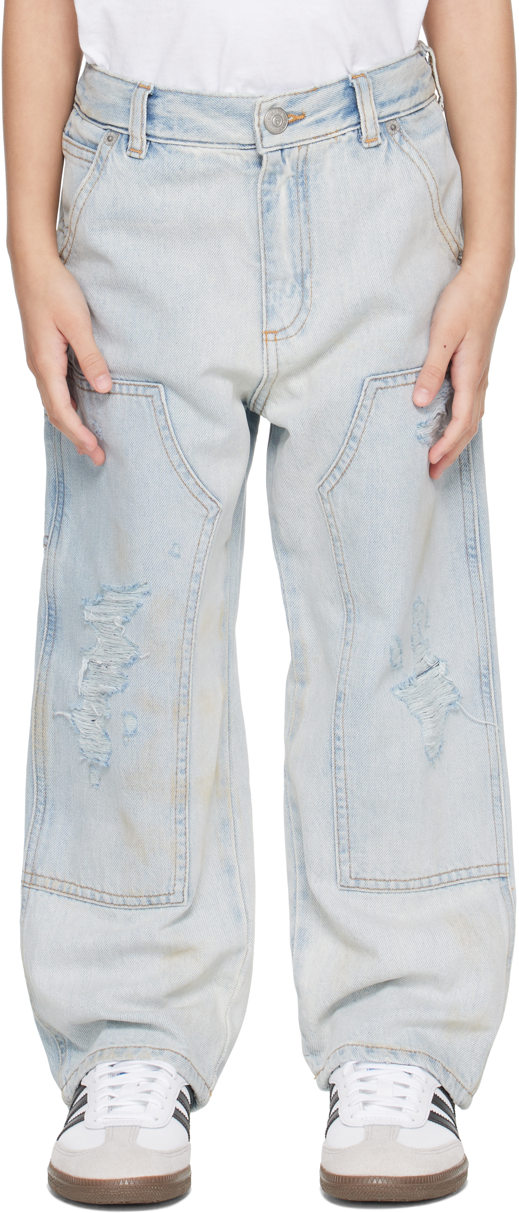 MM6 Maison Margiela - 키즈 블루 디스트레스 데님 진