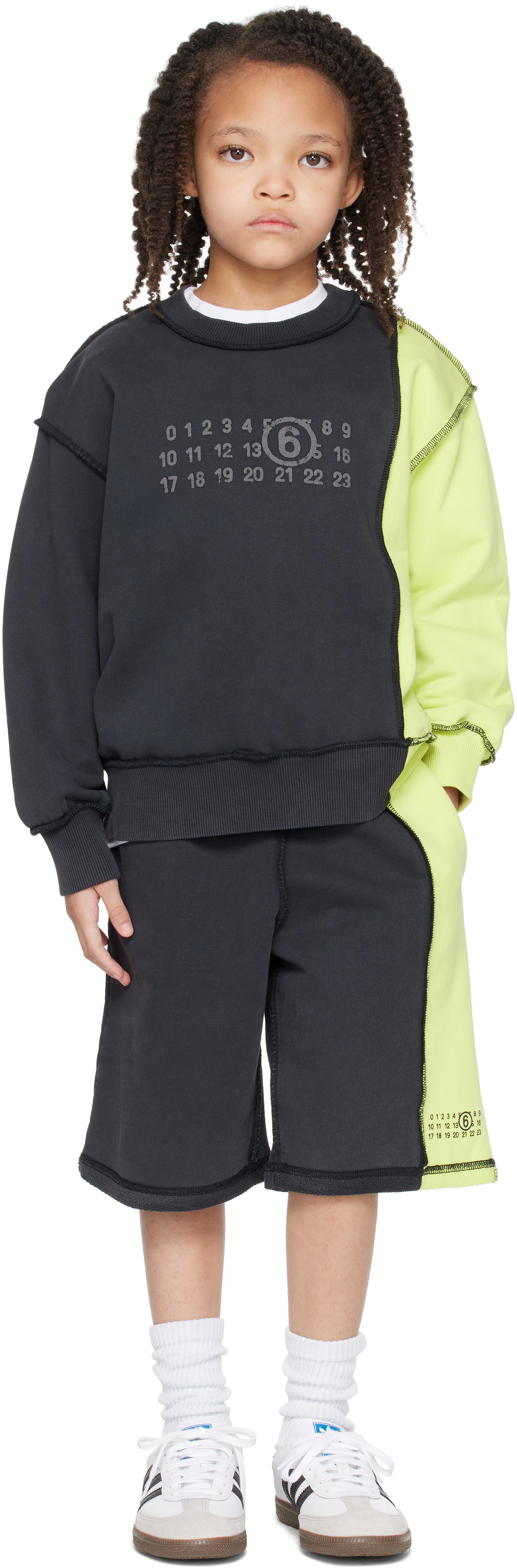 MM6 Maison Margiela: Kids Black & Yellow Exposed Seam Sweatshirt 