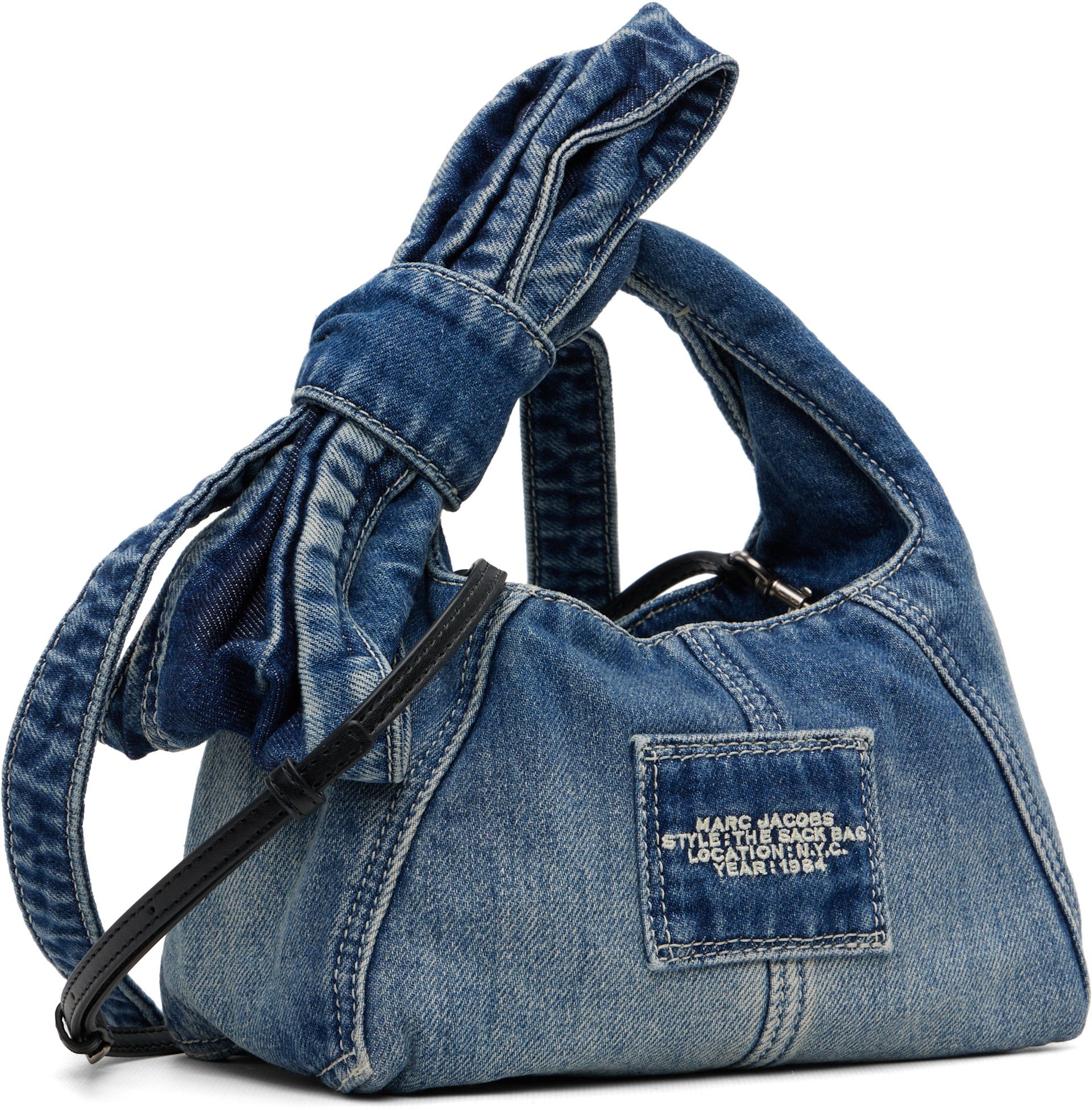 Marc Jacobs: Blue 'The Bow Denim Mini Sack' Bag | SSENSE Netherlands