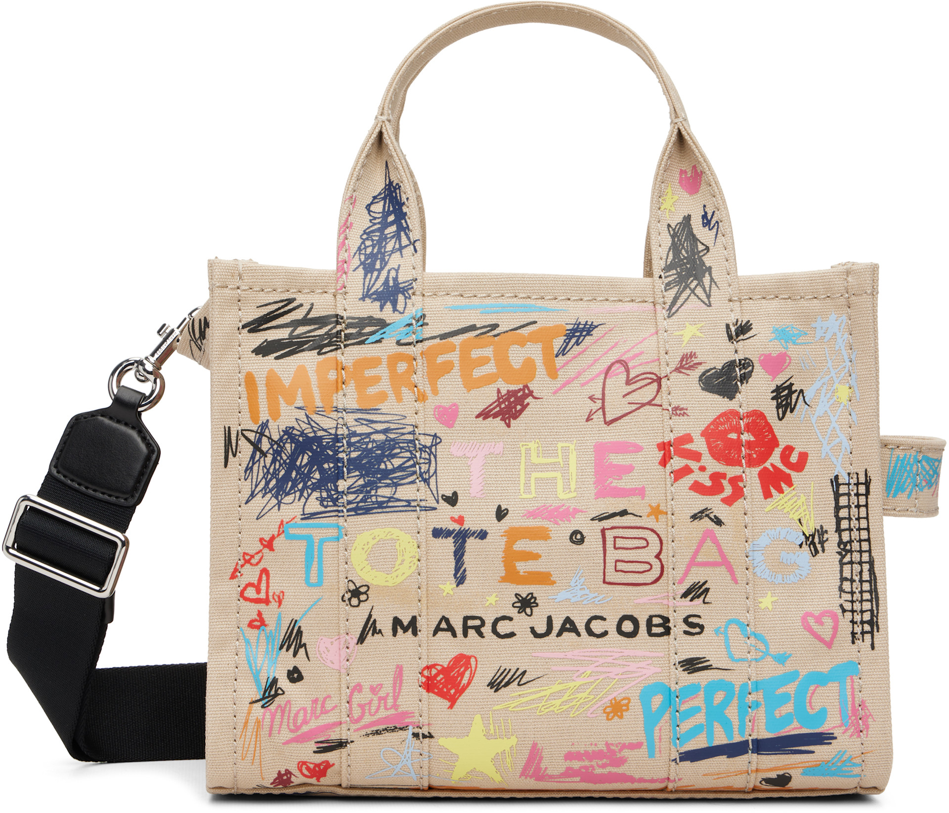 Marc Jacobs - Petit cabas Punk Scribble beige en canevas