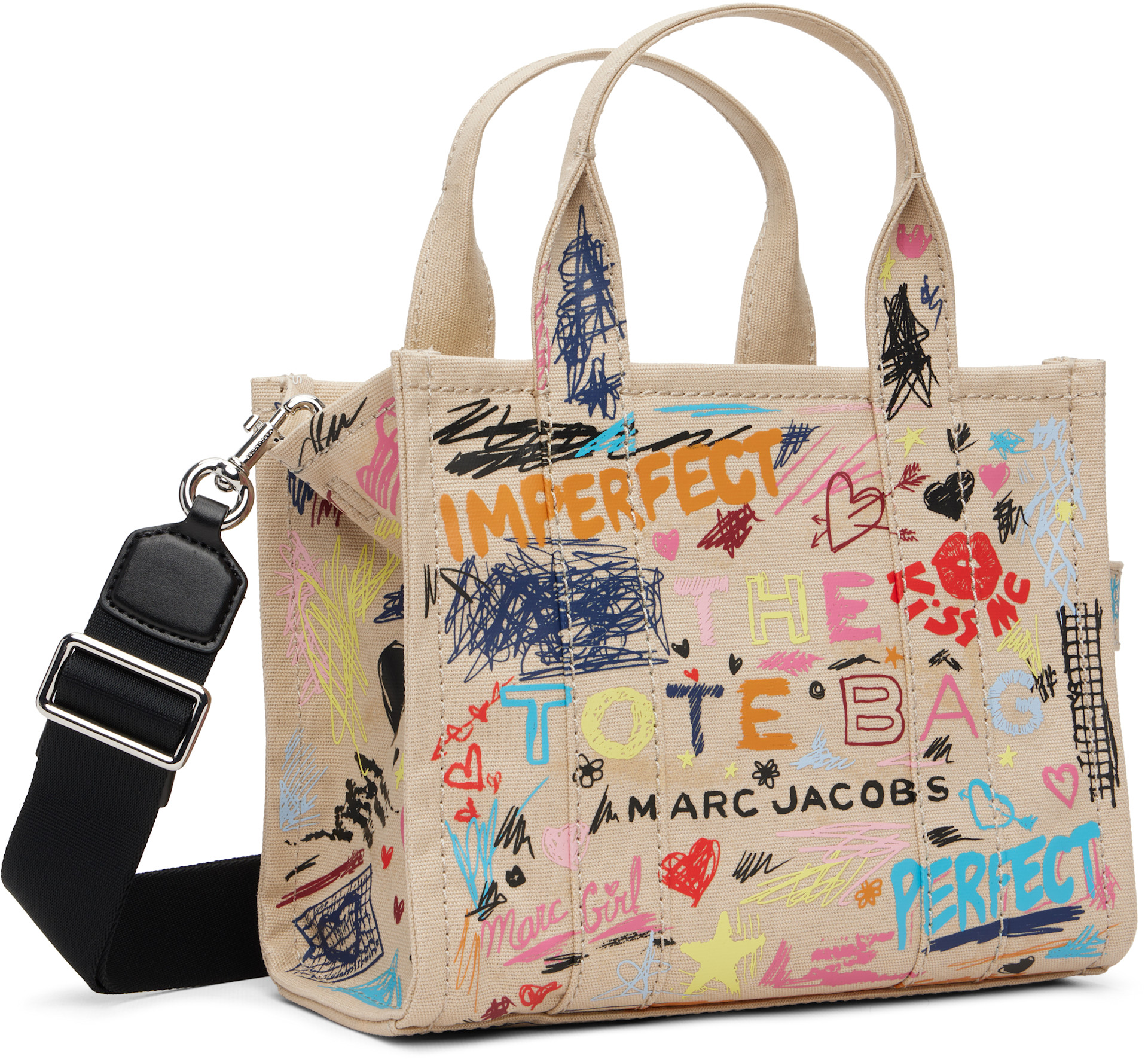Marc Jacobs - Petit cabas Punk Scribble beige en canevas