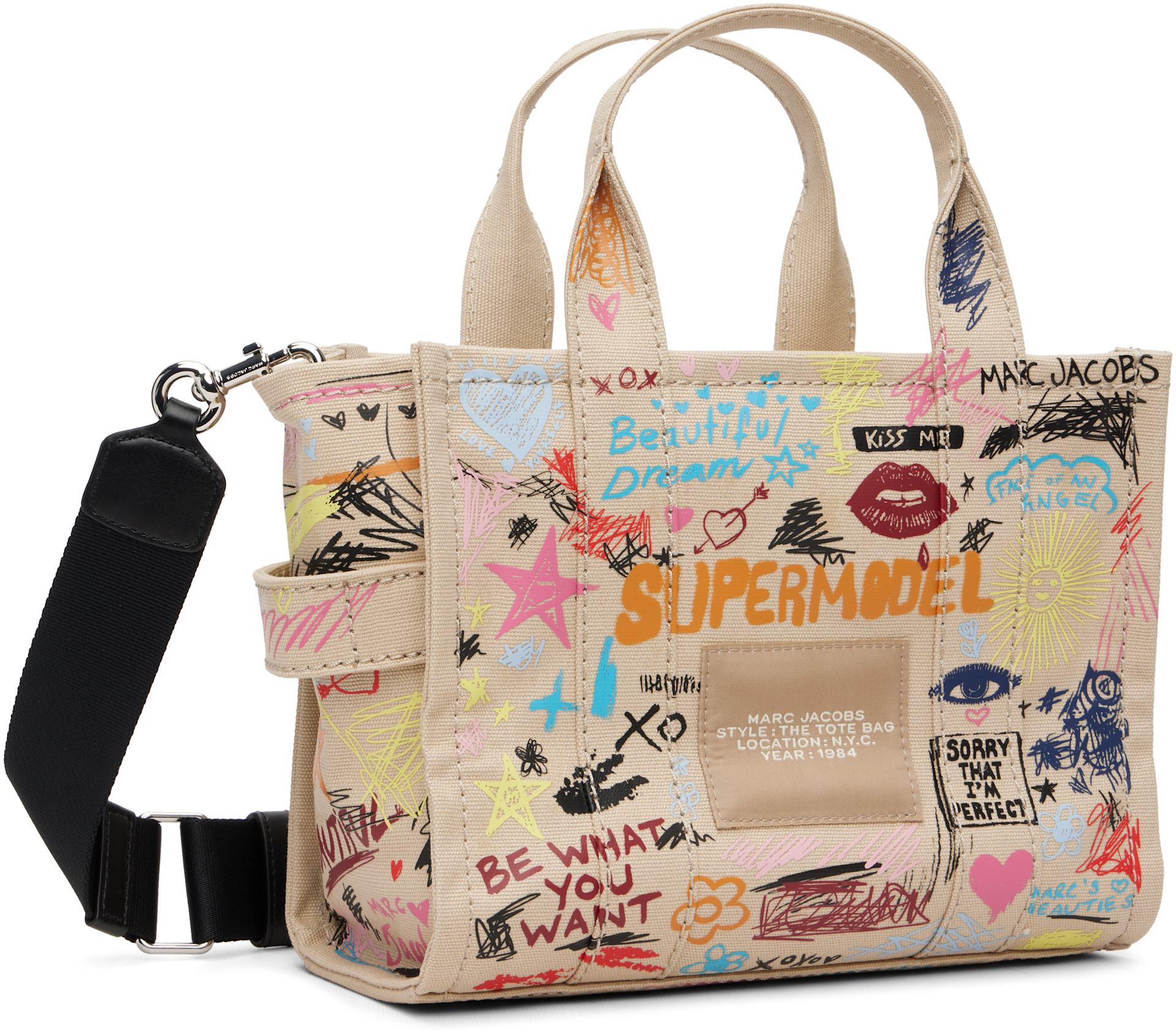 Marc Jacobs - Petit cabas Punk Scribble beige en canevas