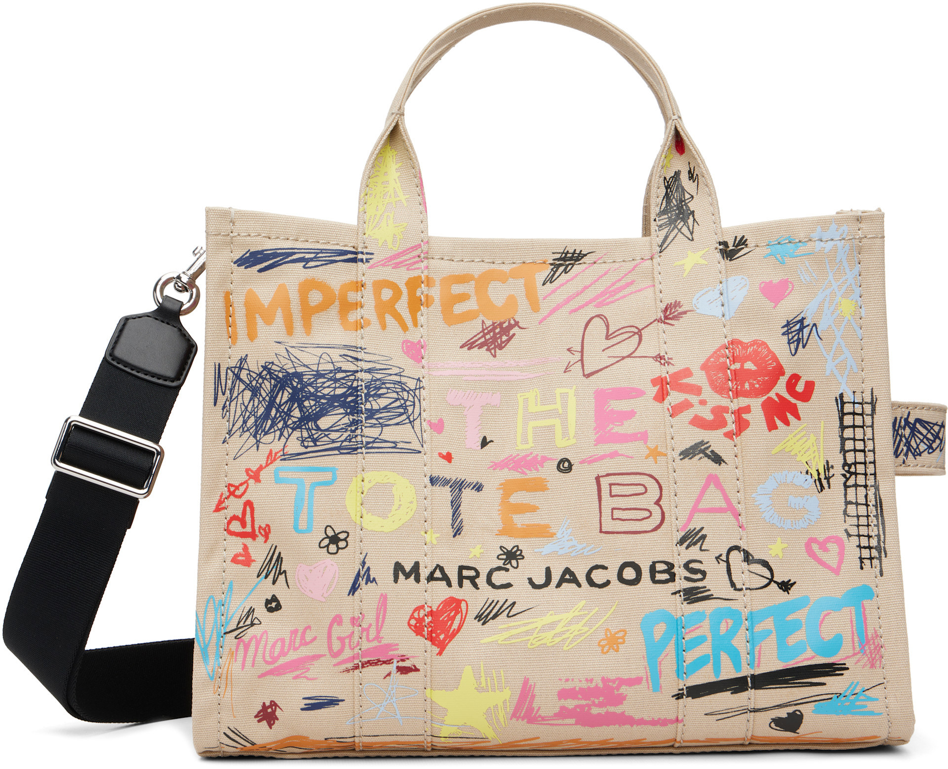 Marc Jacobs: Beige 'The Punk Scribble Canvas Medium' Tote | SSENSE