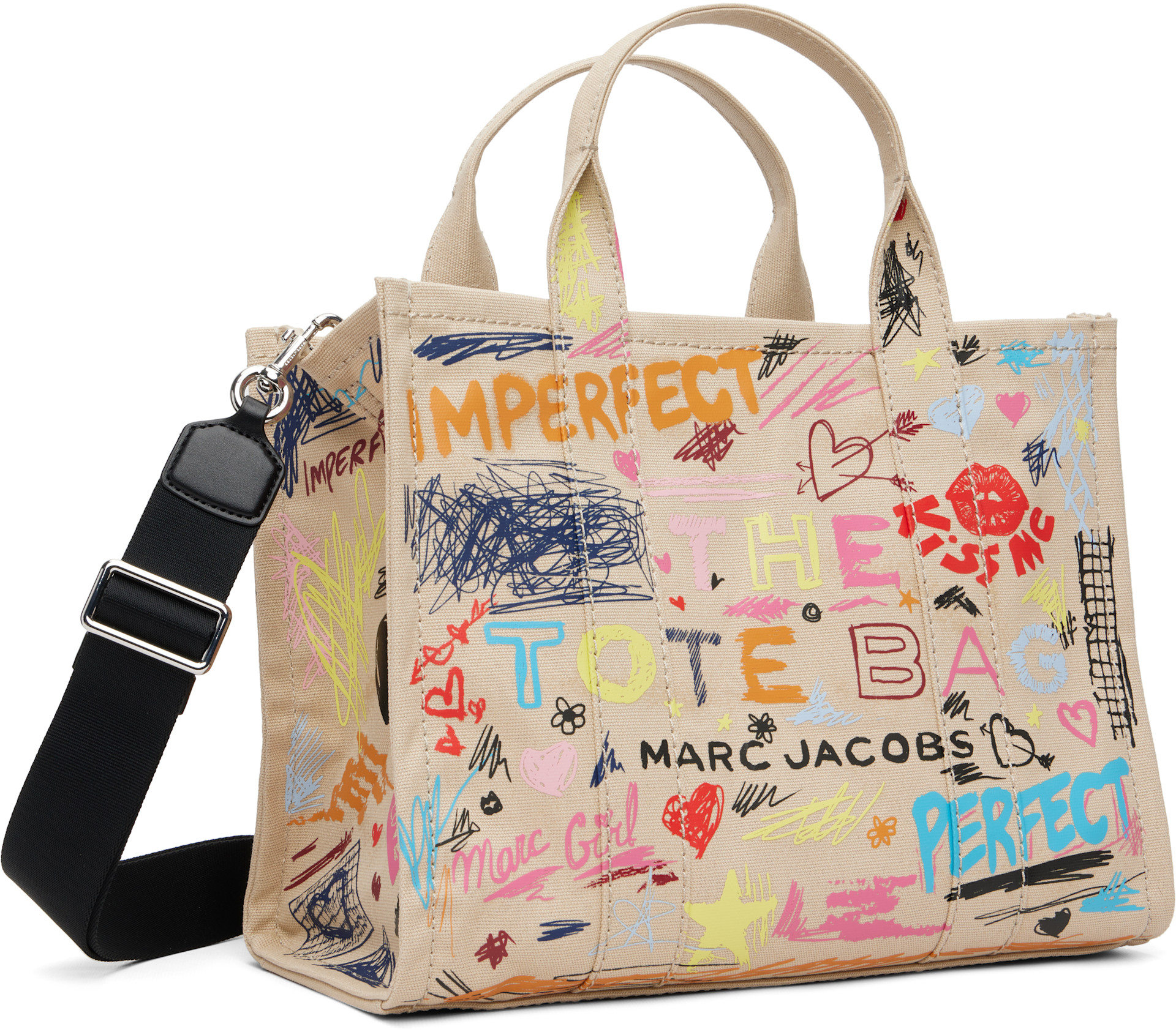 Marc Jacobs: ベージュ 'The Punk Scribble Canvas Medium' トート