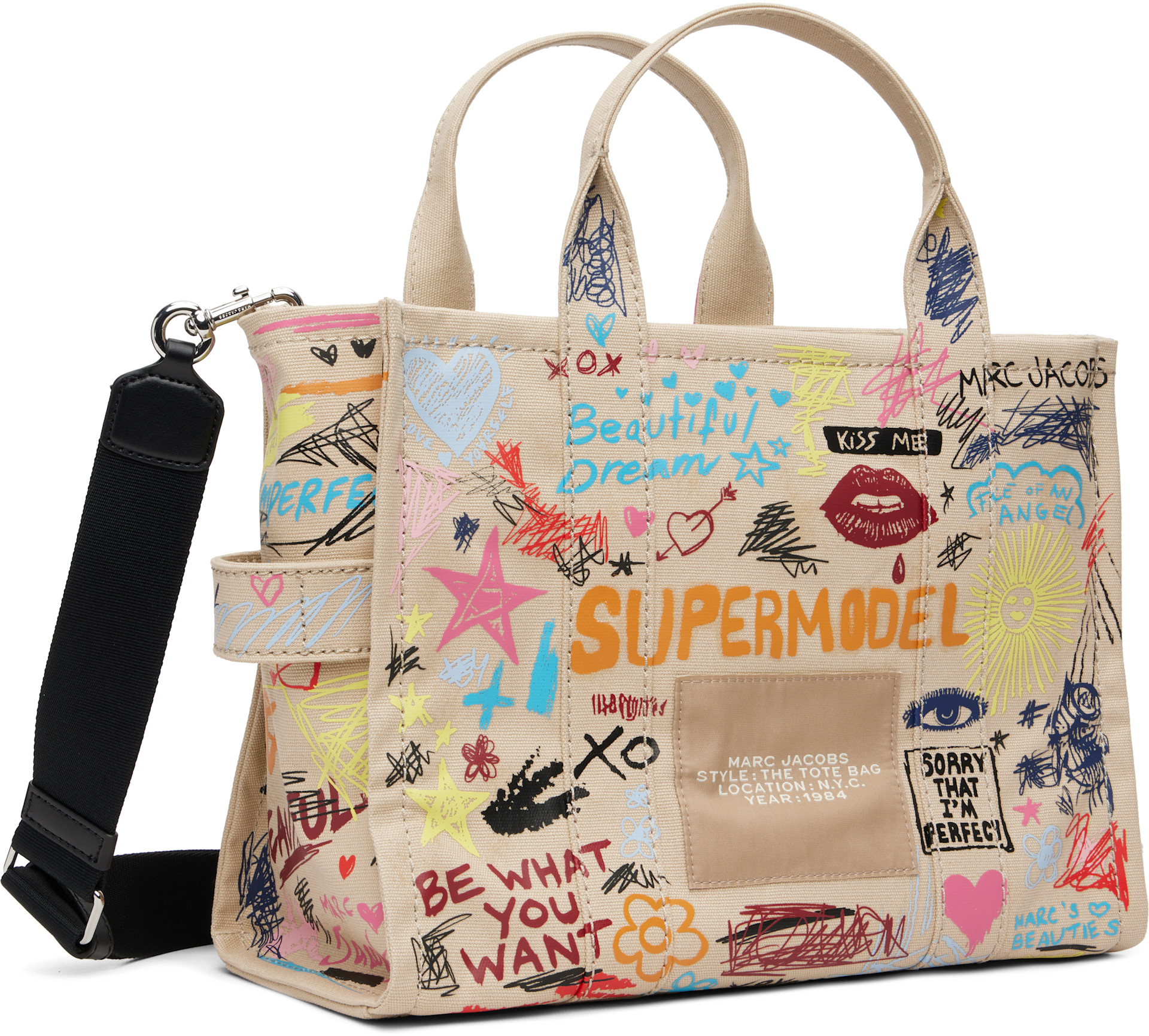 Marc Jacobs - Moyen cabas Punk Scribble beige en canevas