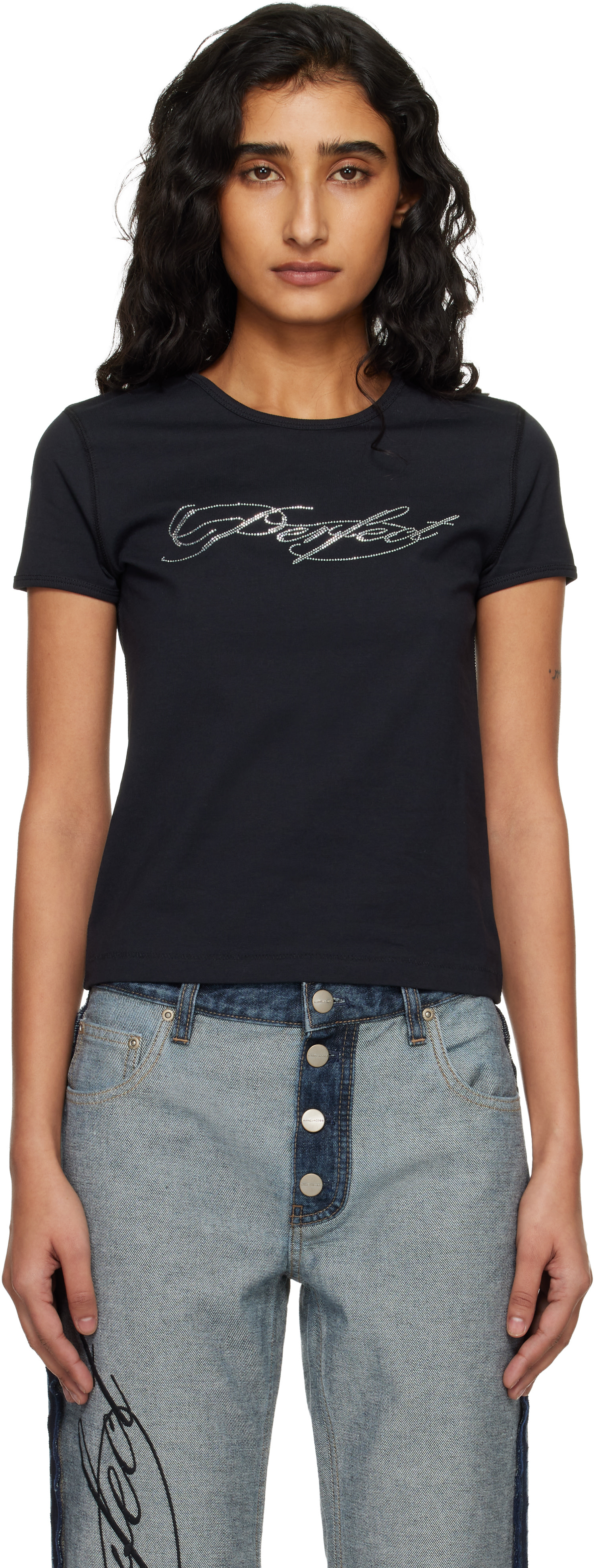 新品！ MARC JACOBS Tシャツ Marc Jacobs: Black 'Perfect' Shrunken T-shirt | SSENSE