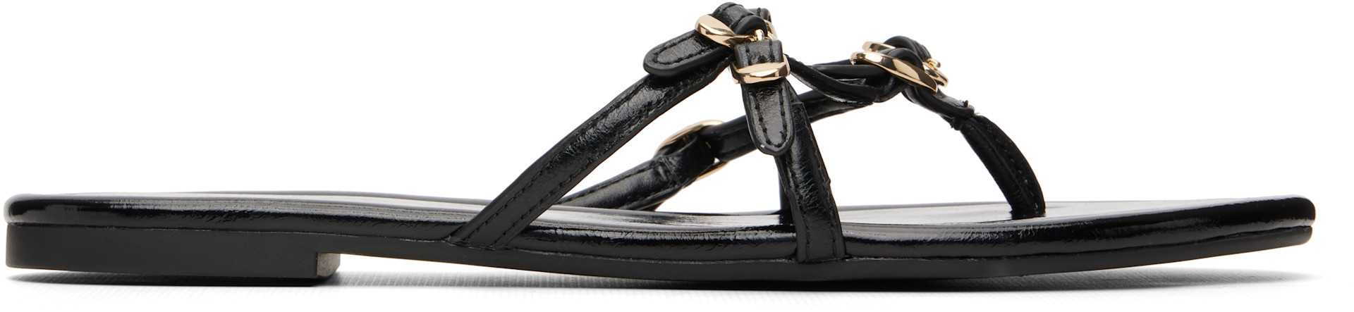 Marc Jacobs: Black 'The Leather Kiki' Sandals | SSENSE