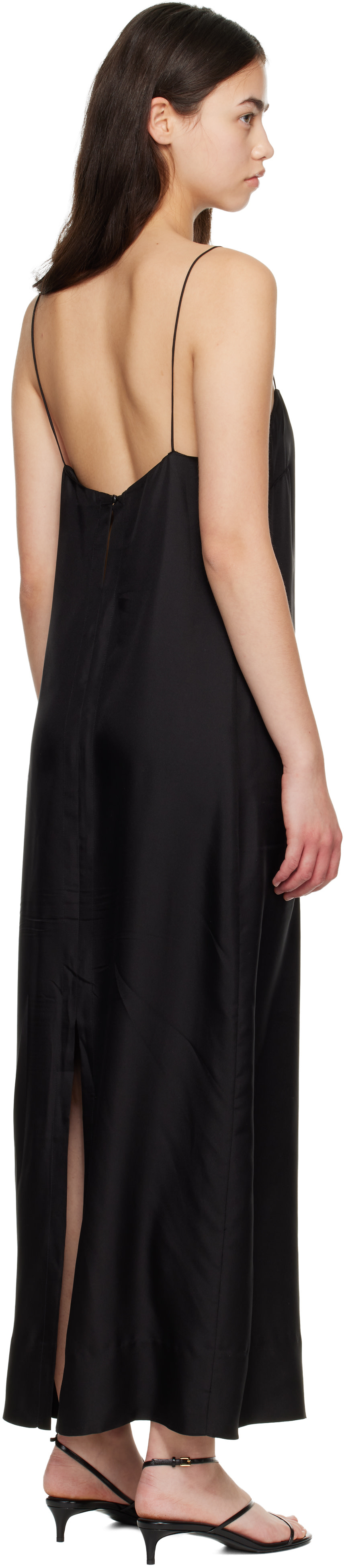 St. Agni: Black 90s Silk Twill Slip Midi Dress | SSENSE Denmark St. Agni: Black 90s Silk Twill Slip Midi Dress | SSENSE Denmark