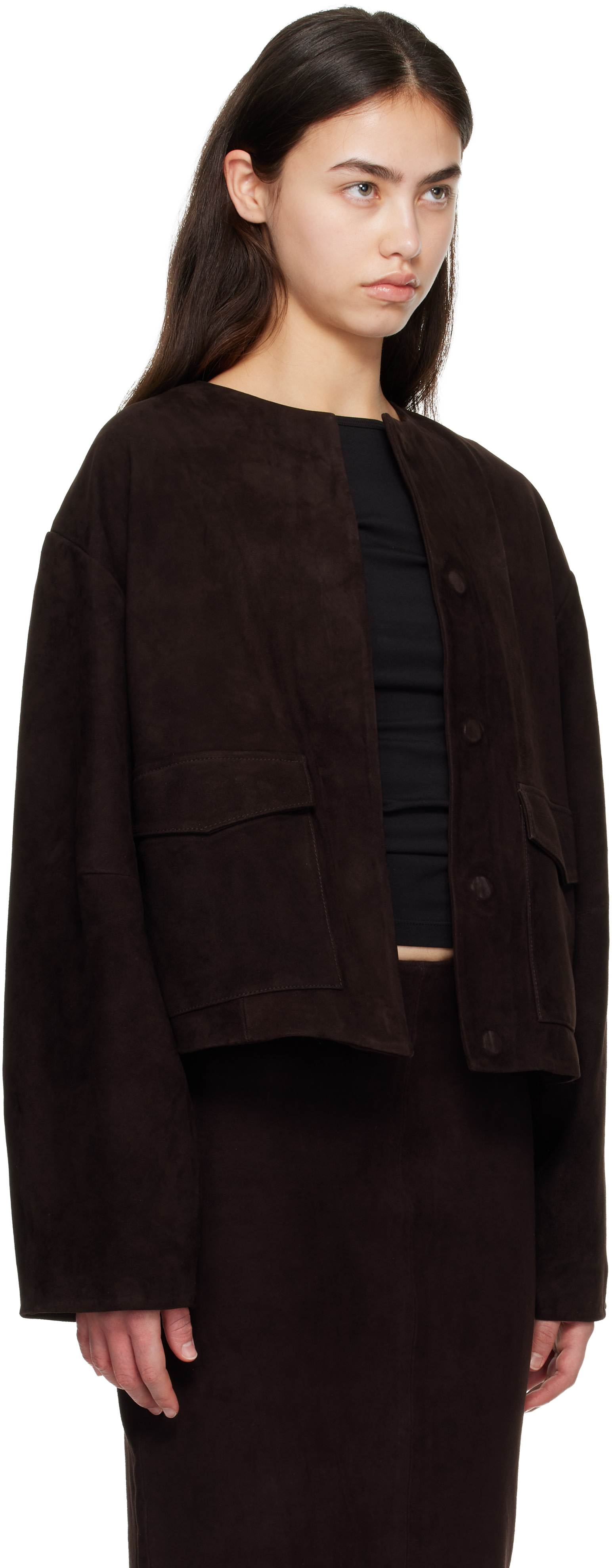 St. Agni - Blouson utilitaire brun en suède à coupe cocon