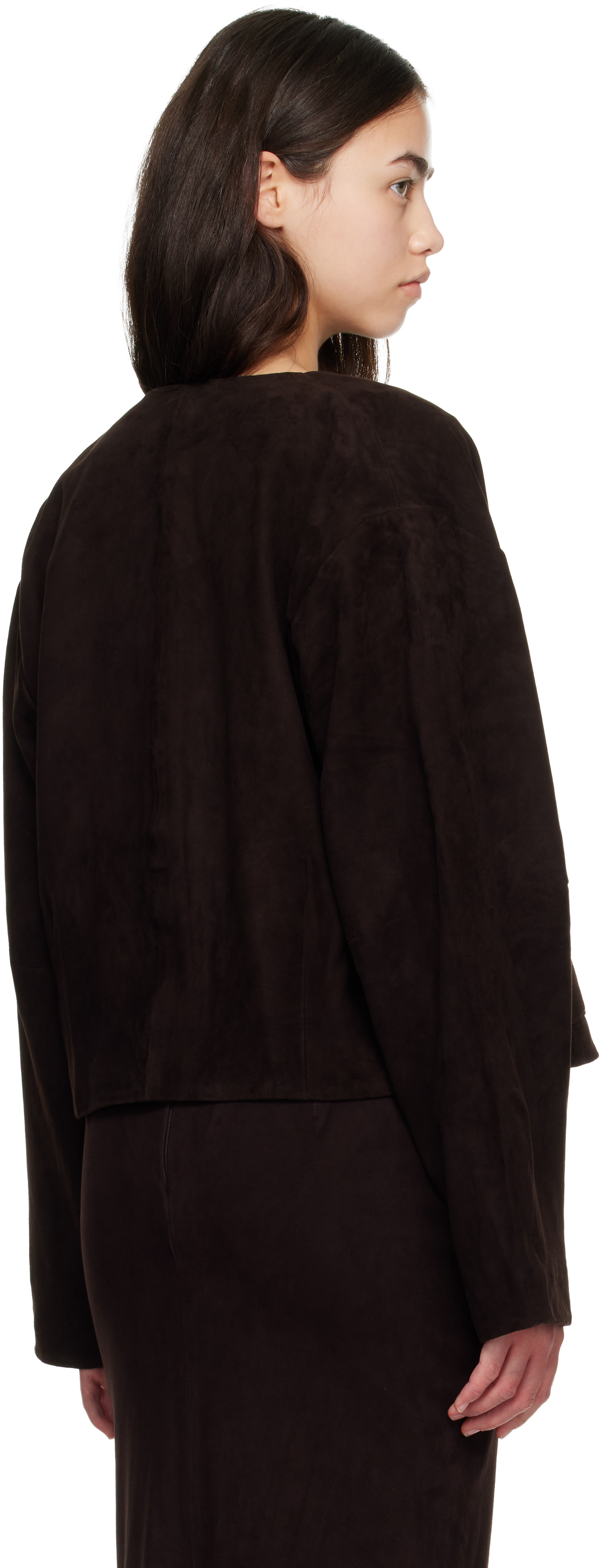 St. Agni - Blouson utilitaire brun en suède à coupe cocon