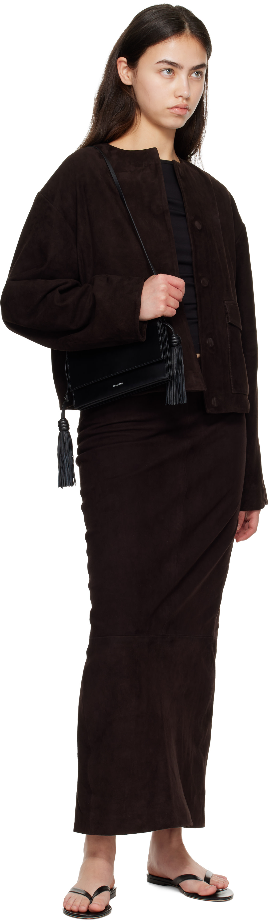 St. Agni - Blouson utilitaire brun en suède à coupe cocon