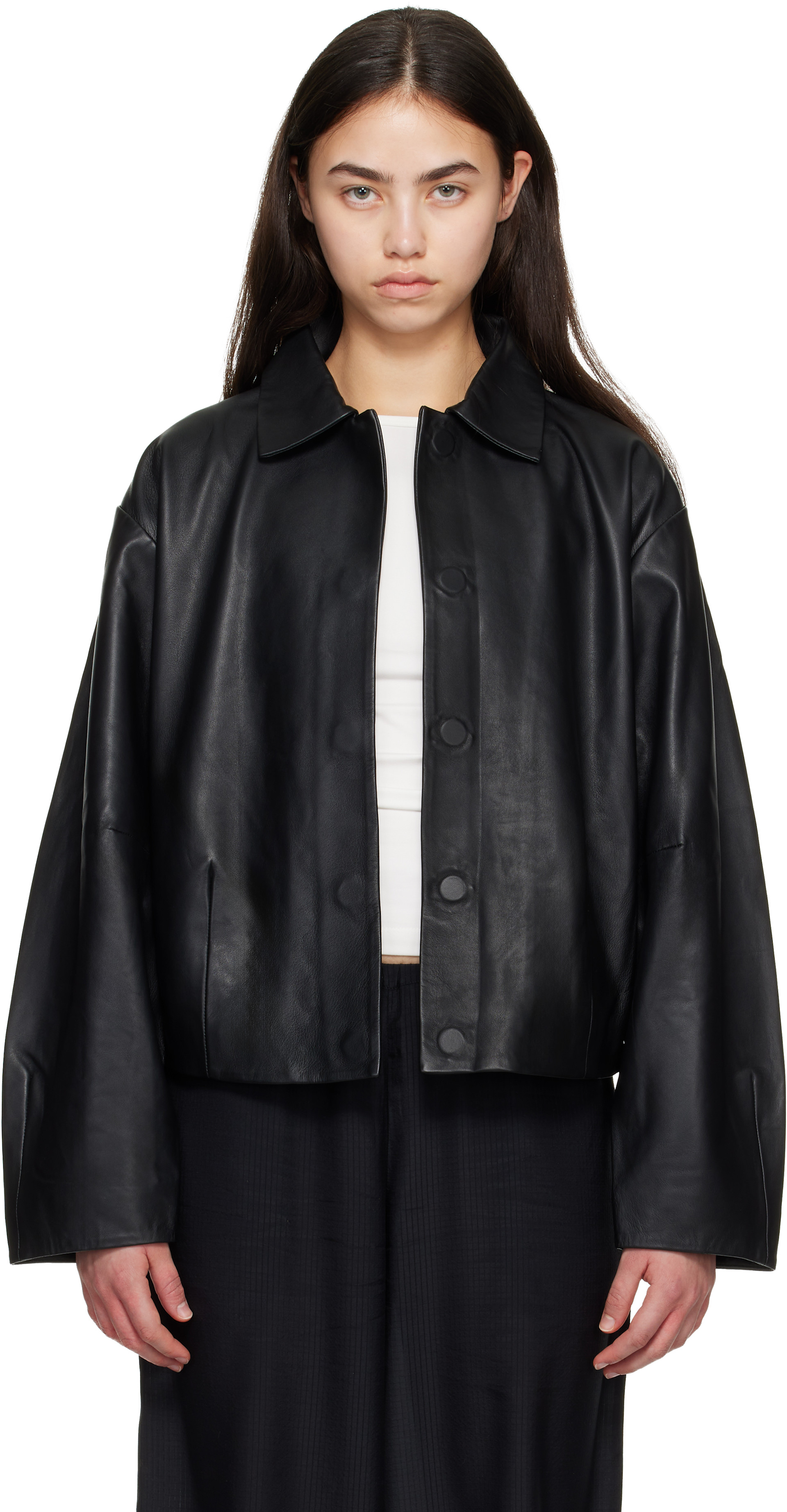 St. Agni: Black Cocoon Leather Jacket | SSENSE Canada