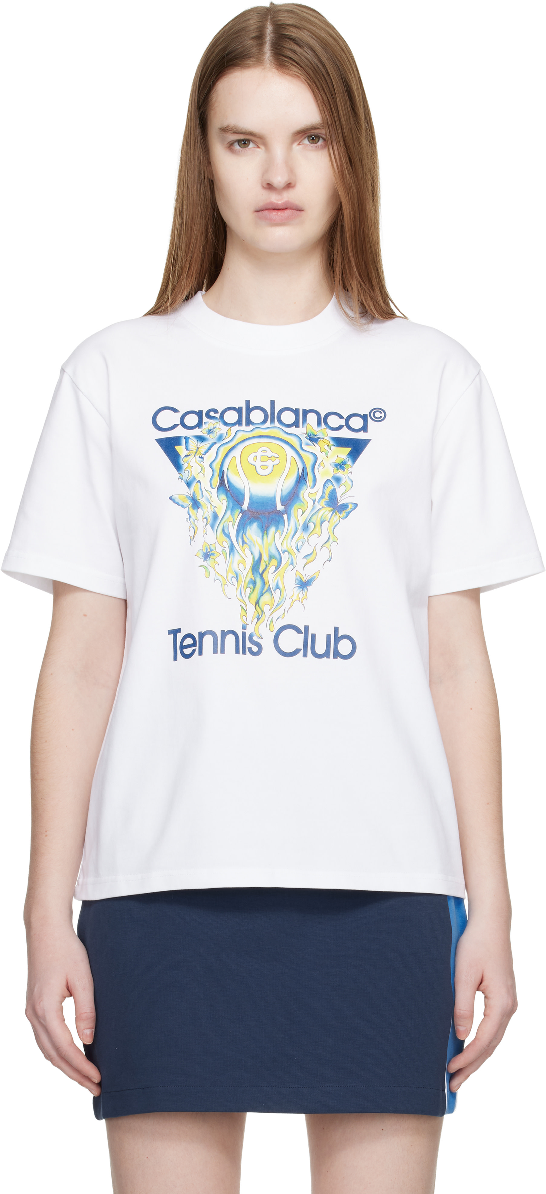 Casablanca: White Tennis Club Icon Short Sleeve T-shirt | SSENSE