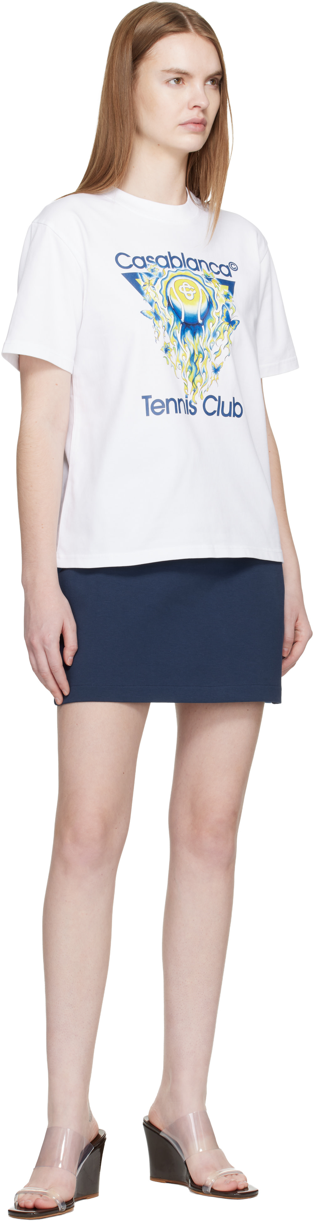 Casablanca: White Tennis Club Icon Short Sleeve T-shirt | SSENSE