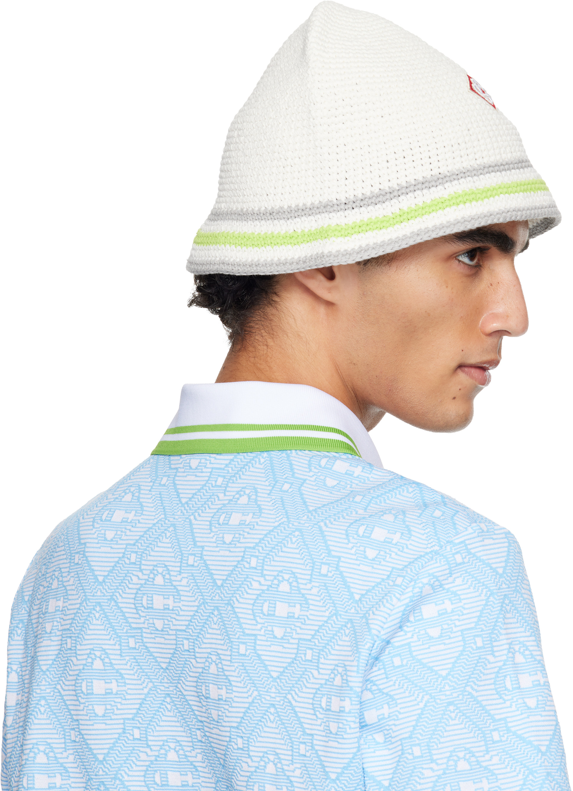 Casablanca: White Stripe Crochet Bucket Hat | SSENSE Canada