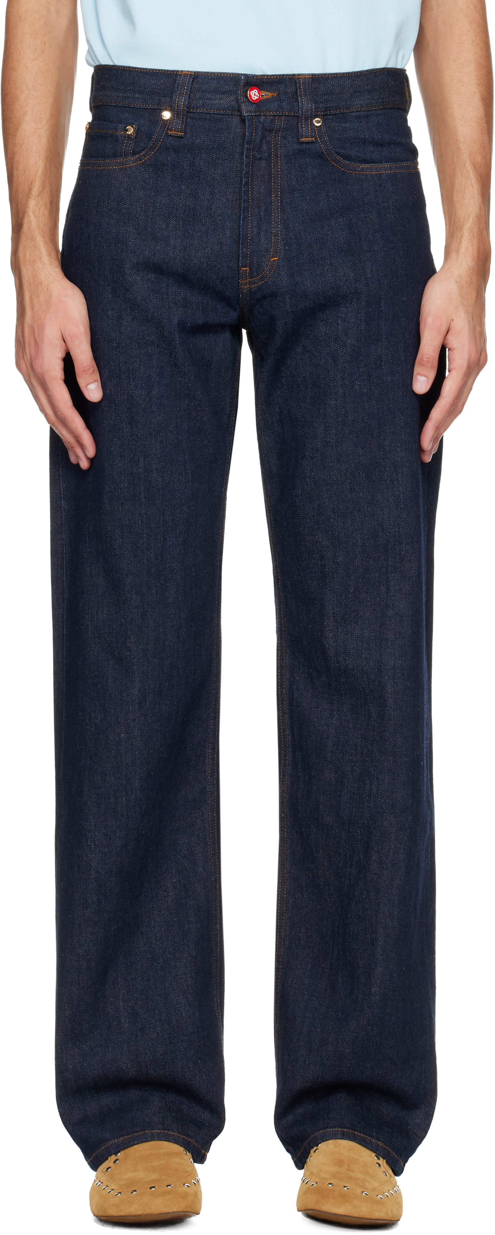 CASABLANCA ジーンズ Casablanca: Navy Selvedge Embroidered Laurel Jeans | SSENSE