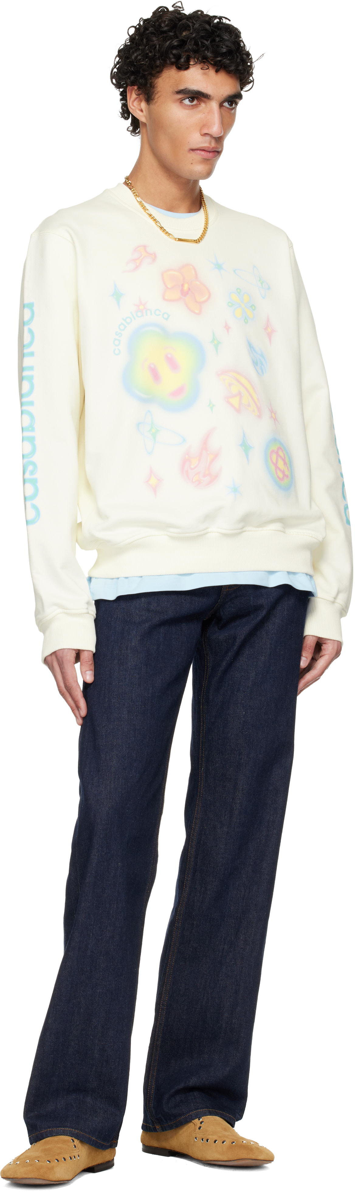 Casablanca: Navy Selvedge Embroidered Laurel Jeans | SSENSE