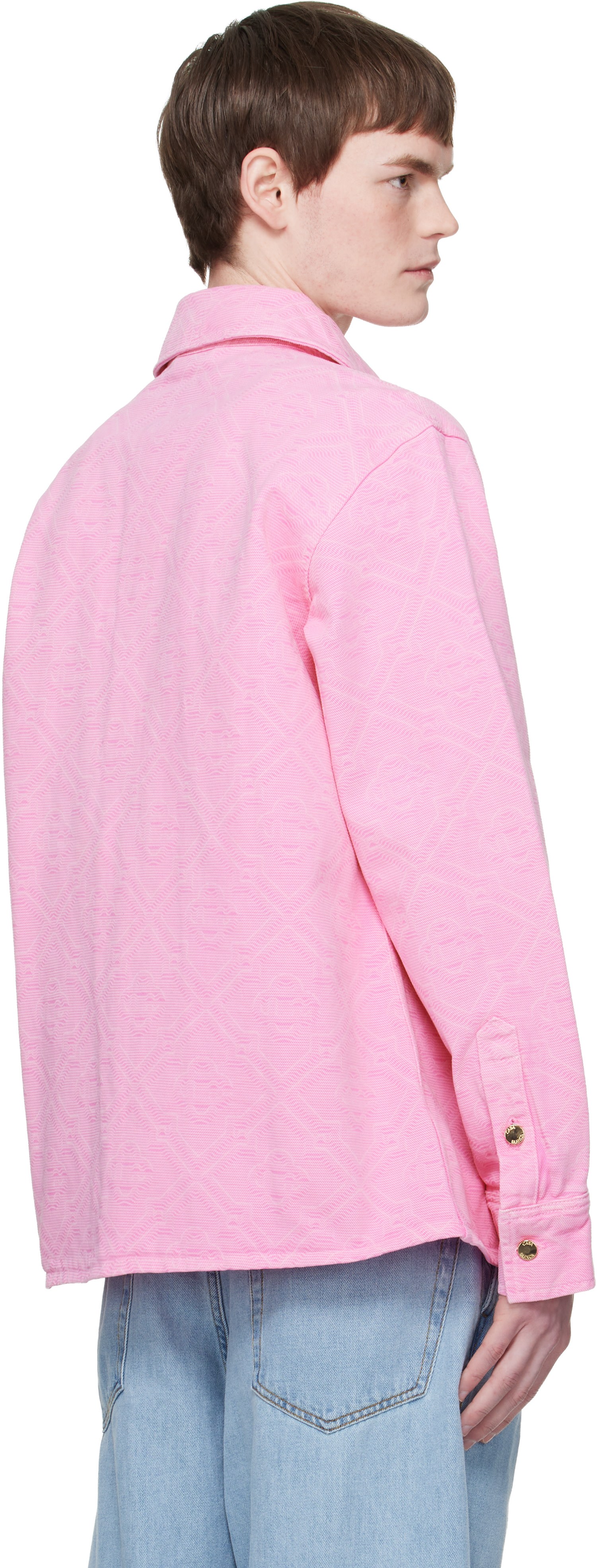 Casablanca: Pink Laser Monogram Denim Shirt | SSENSE Taiwan
