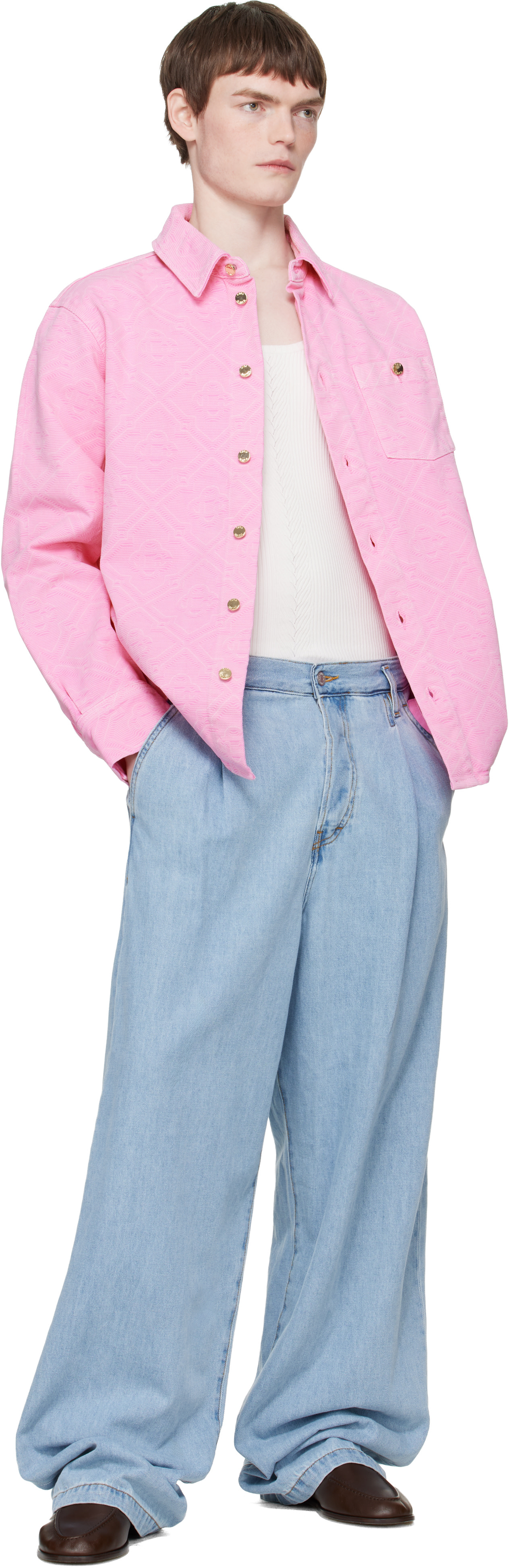 Casablanca: Pink Laser Monogram Denim Shirt | SSENSE