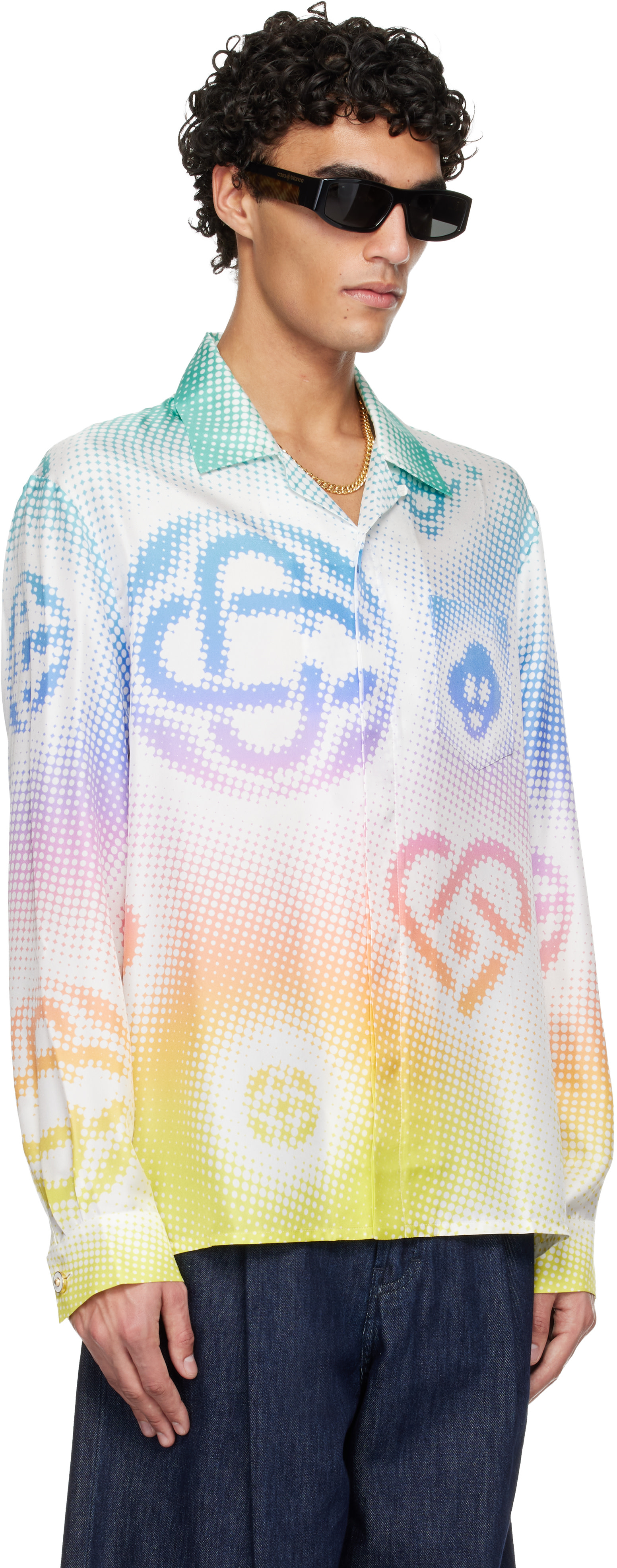 Casablanca: マルチカラー Halftone ロゴ 長袖 シルク シャツ | SSENSE