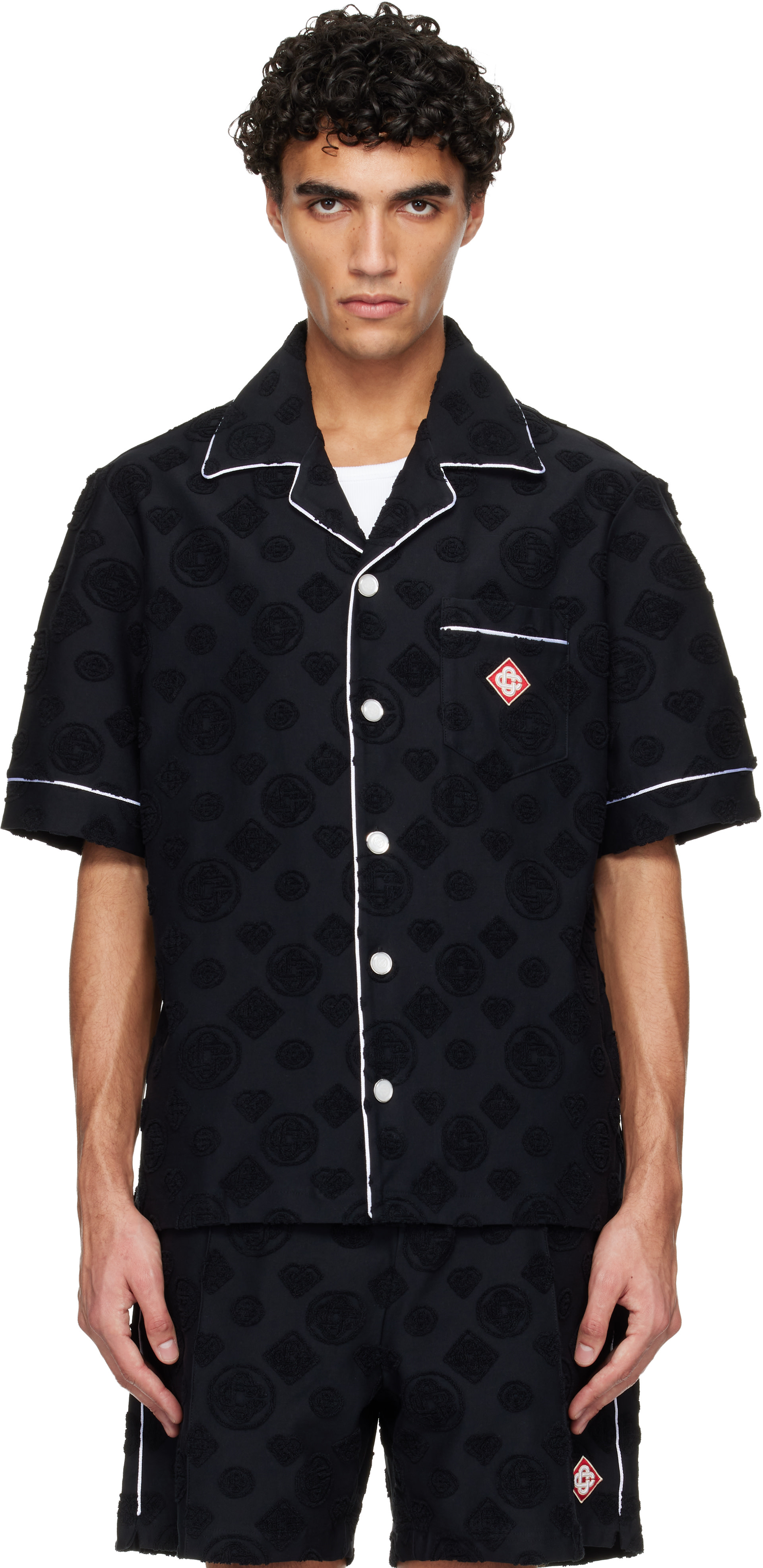 Casablanca - Black Towelling Monogram Short Sleeve Shirt