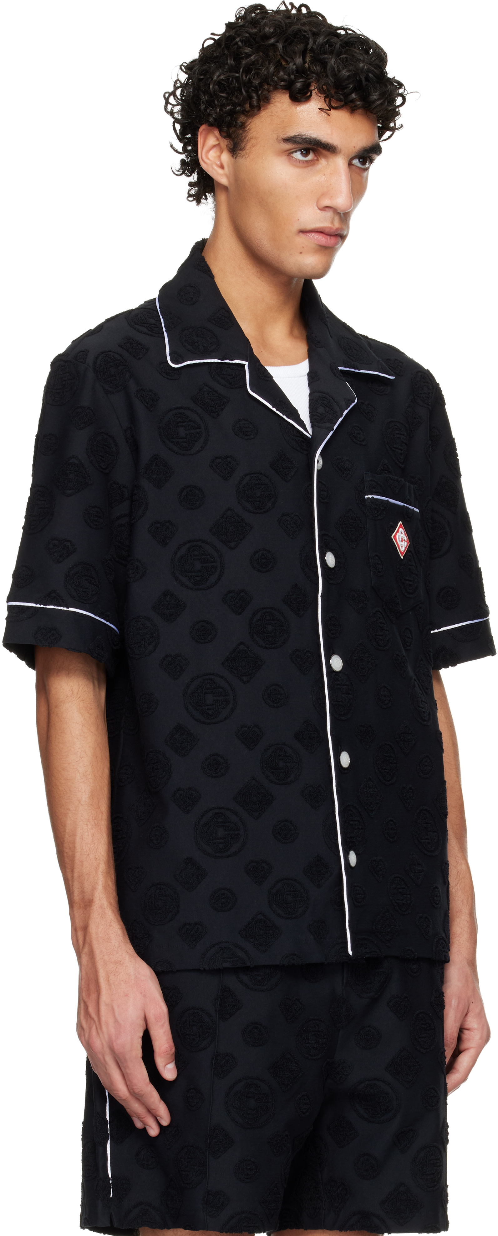 Casablanca - Black Towelling Monogram Short Sleeve Shirt