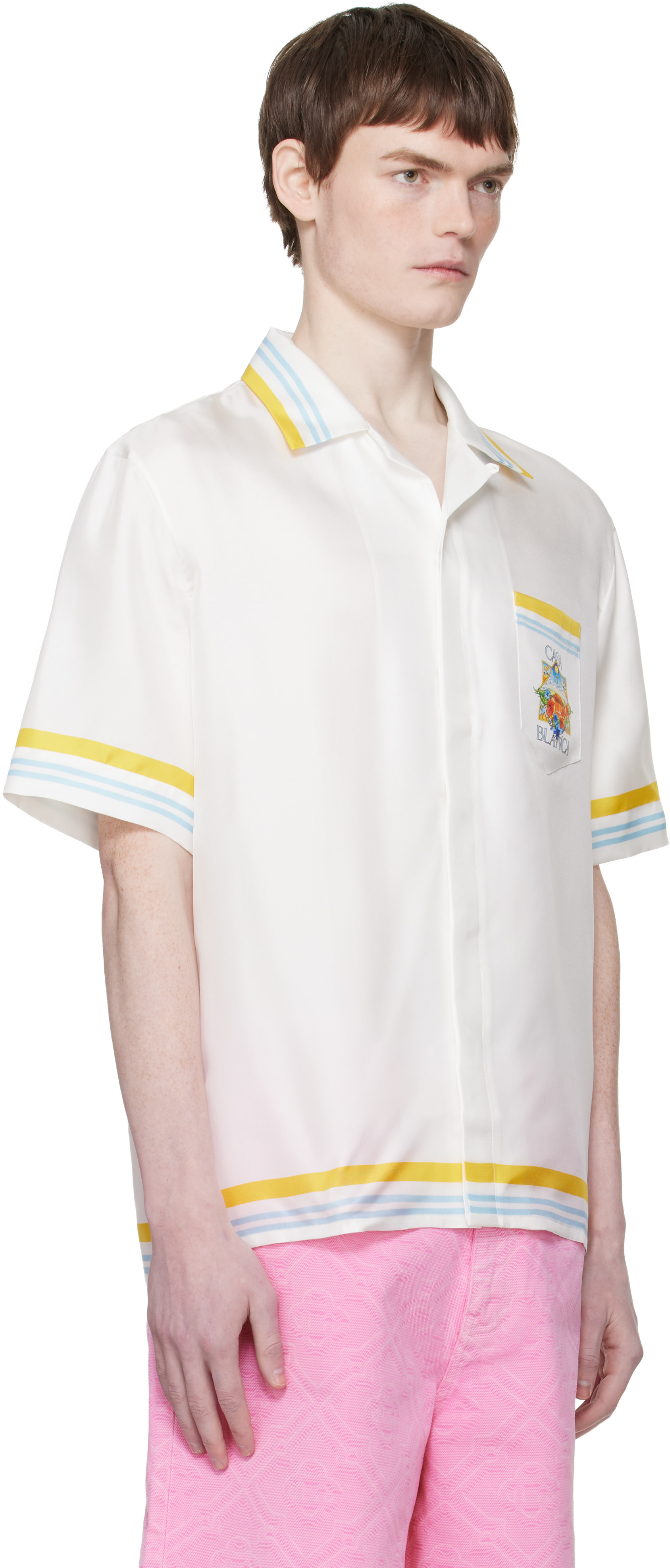 Casablanca: White Tennis Landscape Short Sleeve Silk Shirt | SSENSE