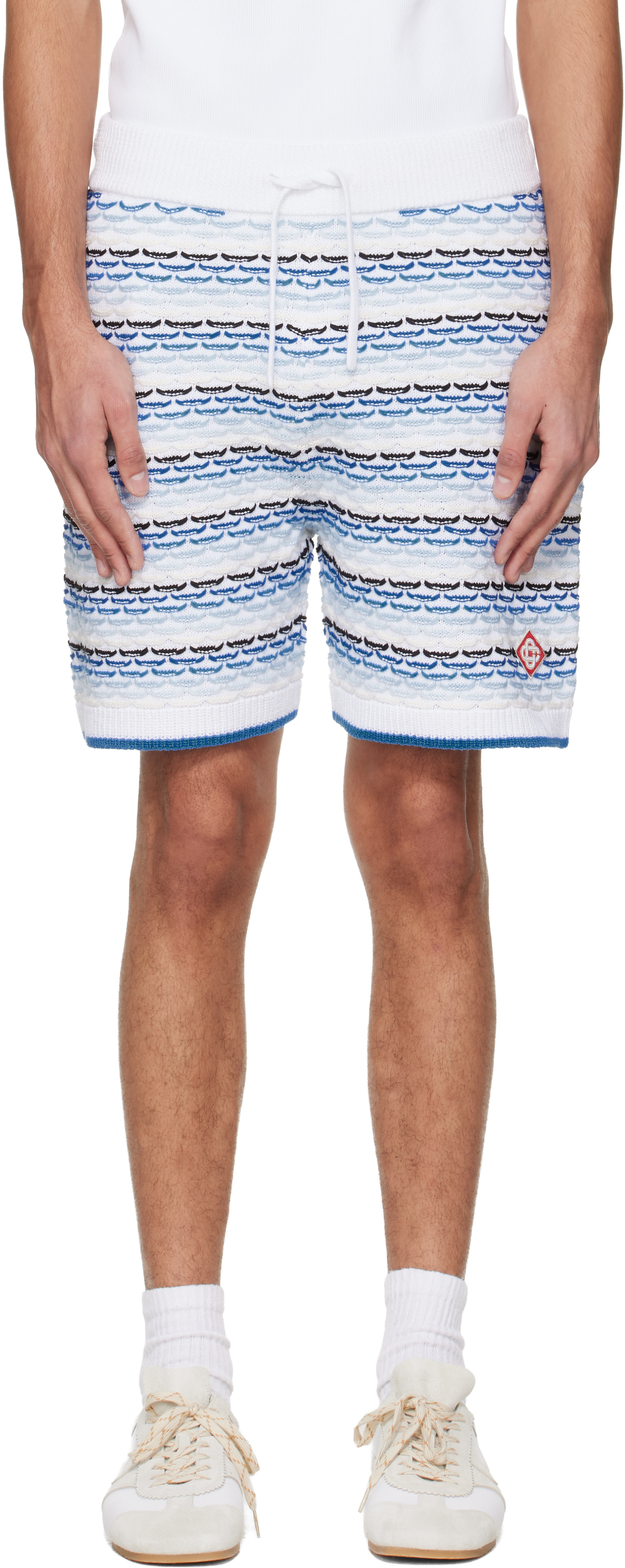 Casablanca: White & Blue Tuck Stitch Shorts | SSENSE