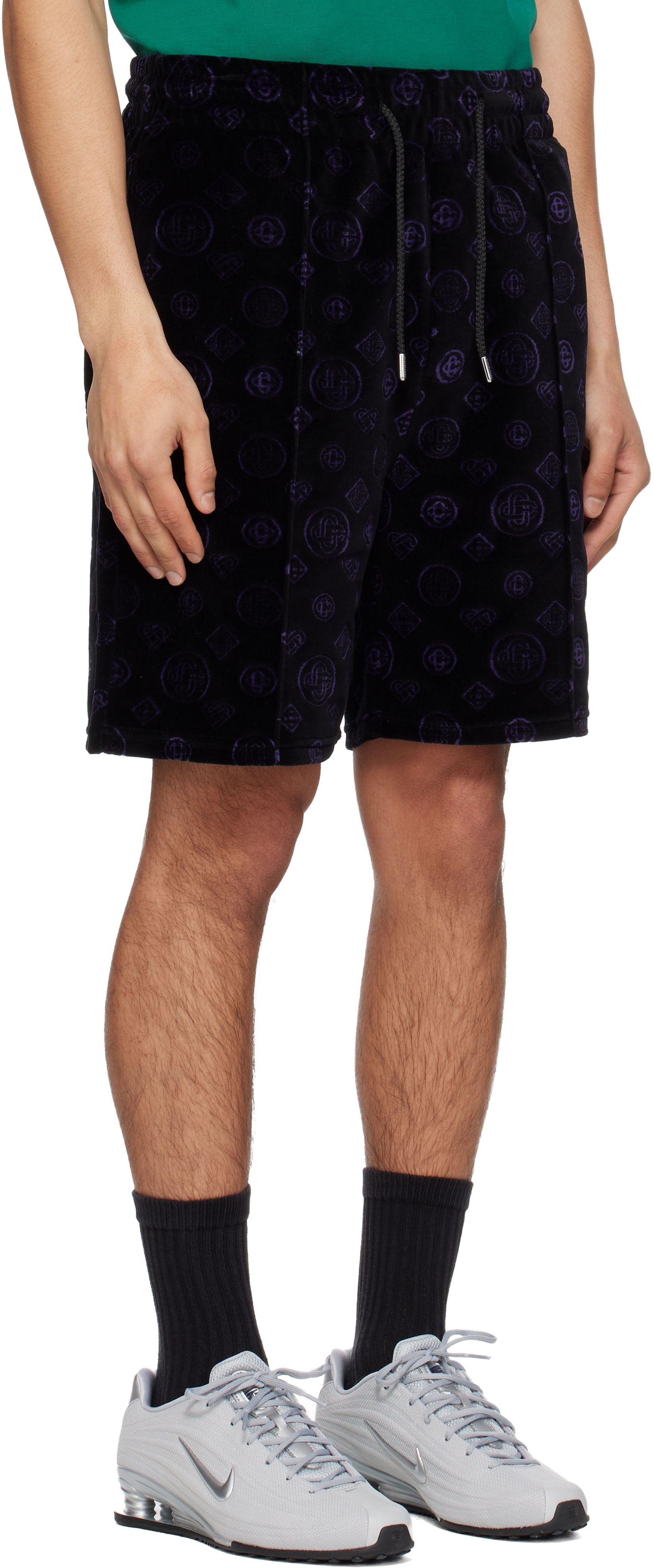 Casablanca - Black & Purple Monogram Velour Shorts