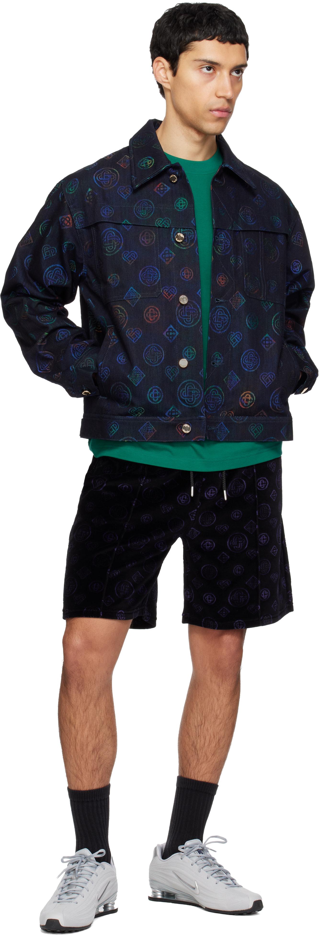 Casablanca - Black & Purple Monogram Velour Shorts