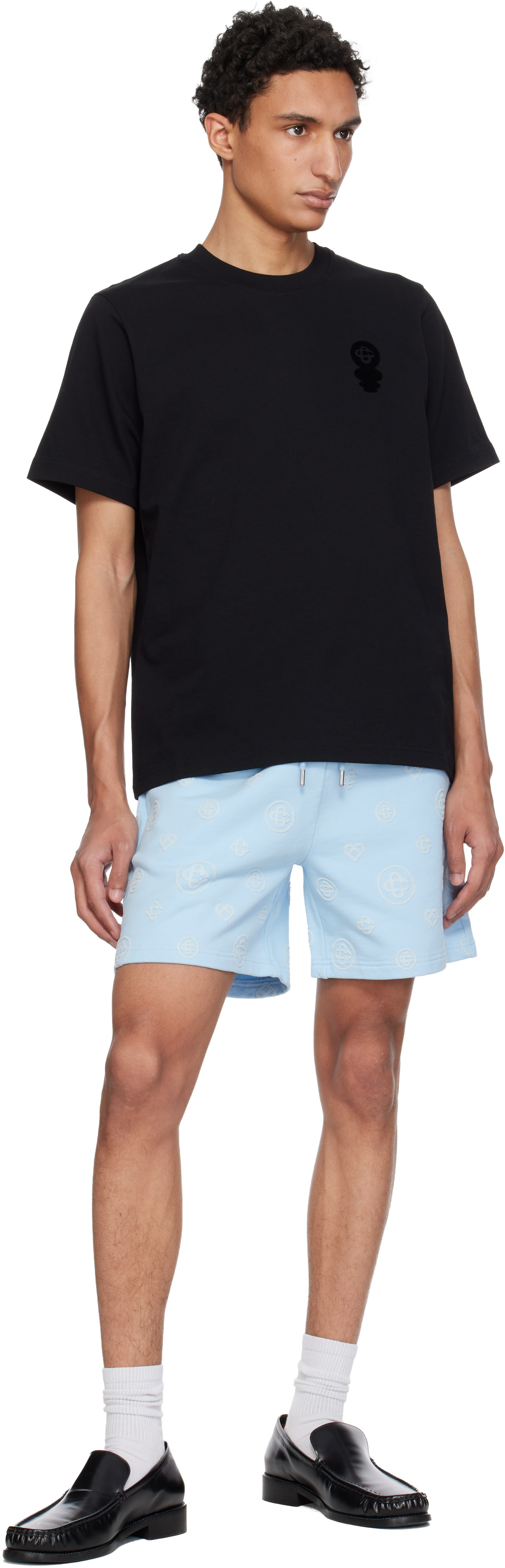 Casablanca: Blue Applique Monogram Sweat Shorts | SSENSE